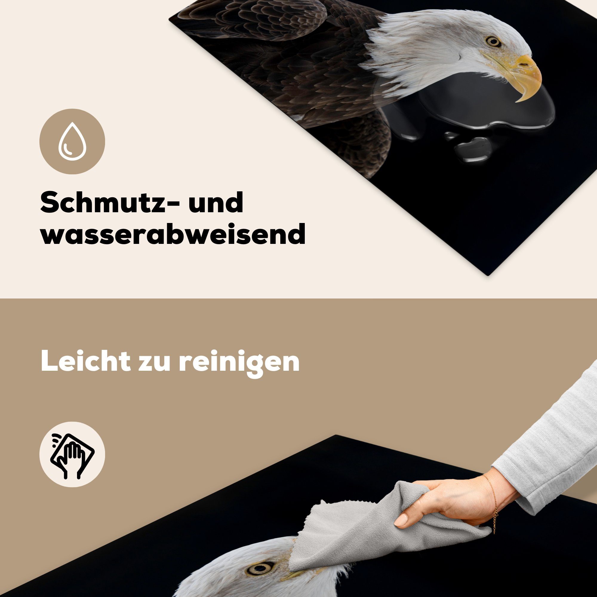 MuchoWow Herdblende-/Abdeckplatte Adler (1 - tlg), Schutz küche, 81x52 Ceranfeldabdeckung - Schnabel cm, Induktionskochfeld die - Vogel für Schwarz, Vinyl