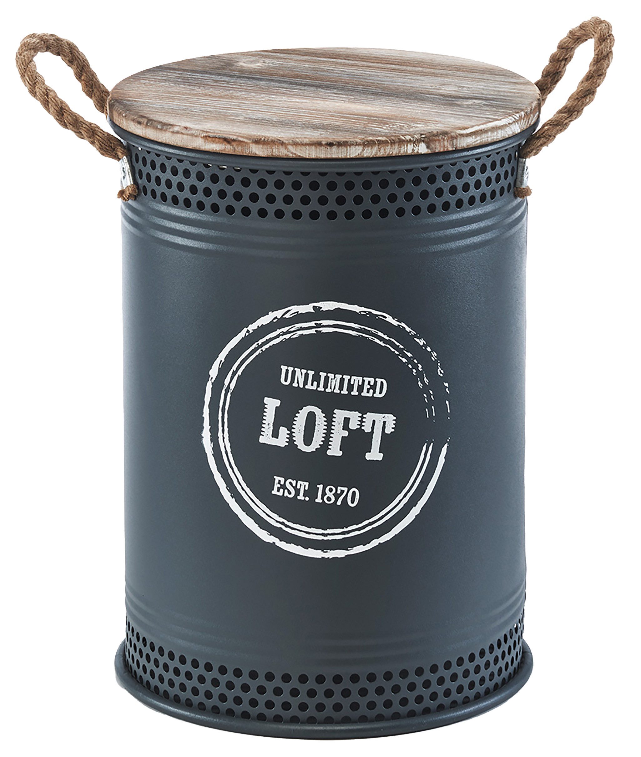 Kobolo Wäschekorb Aufbewahrungskorb LOFT ANTHRAZI aus Metall und Holz (Stück, 1 St., mit Deckel und Griffen), Gr. M 34 x 47 cm