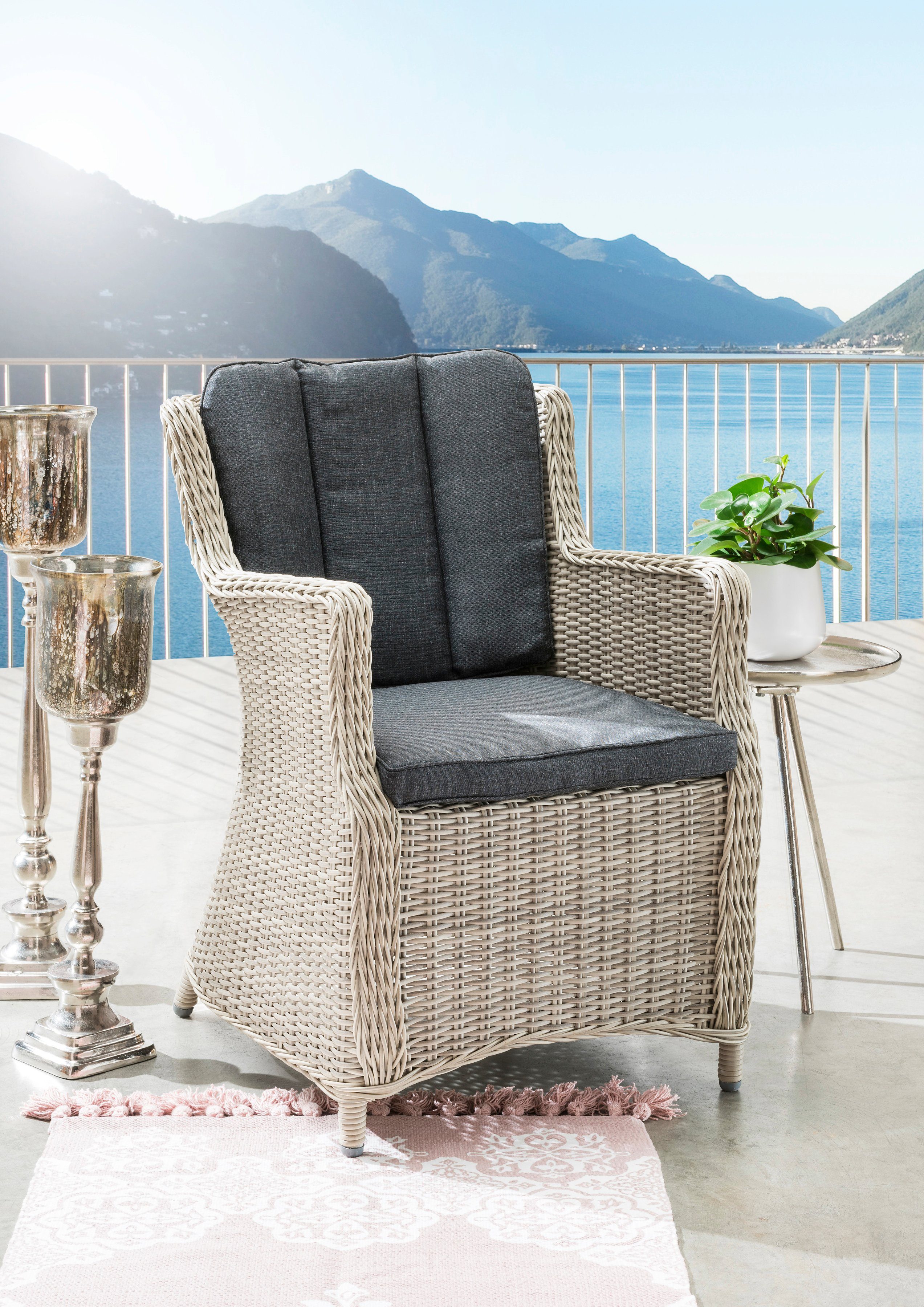 Destiny Garten-Essgruppe LUNA, (13-tlg., 4x Sessel, 1x Tisch, inkl. Auflagen), Aluminium, Polyrattan