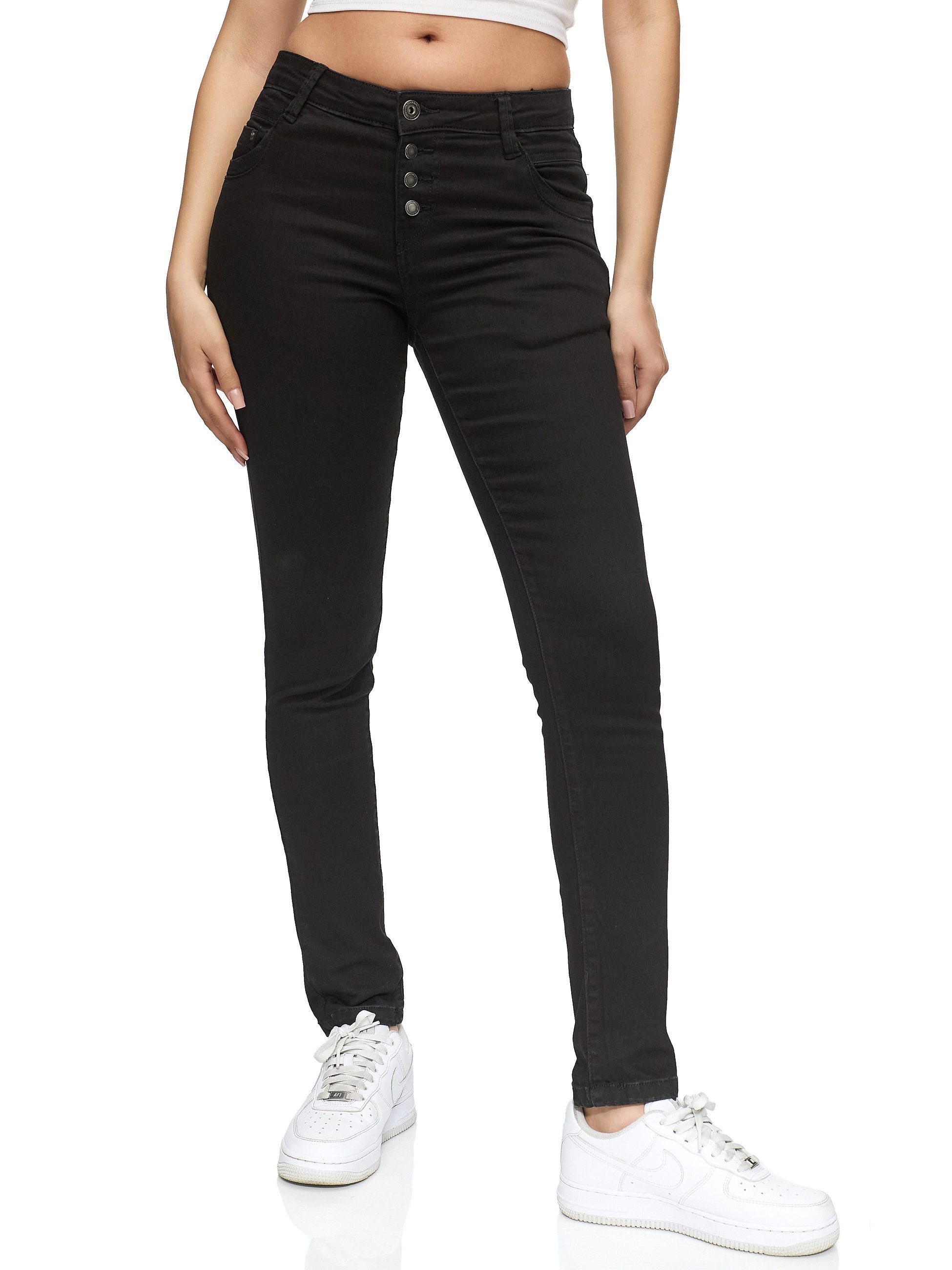 REPUBLIX Stretch-Jeans ISLA Damen Knopf Mid Waist Stretch Denim Jeans