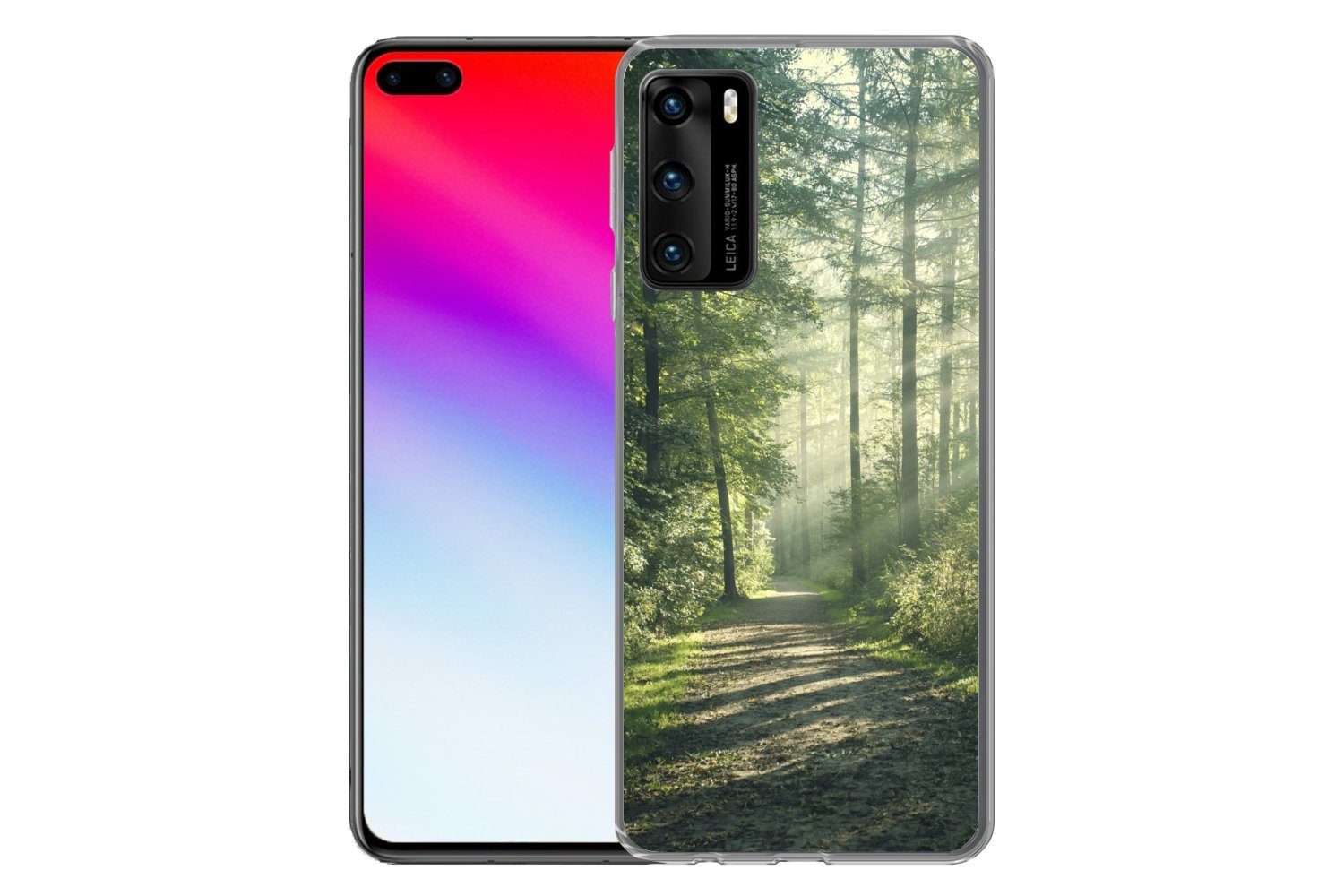 MuchoWow Handyhülle für Huawei P40 Wald - Weg - Sonne - Bäume - Grün - Natur, Handy Case, Silikon, Bumper Case Dünn