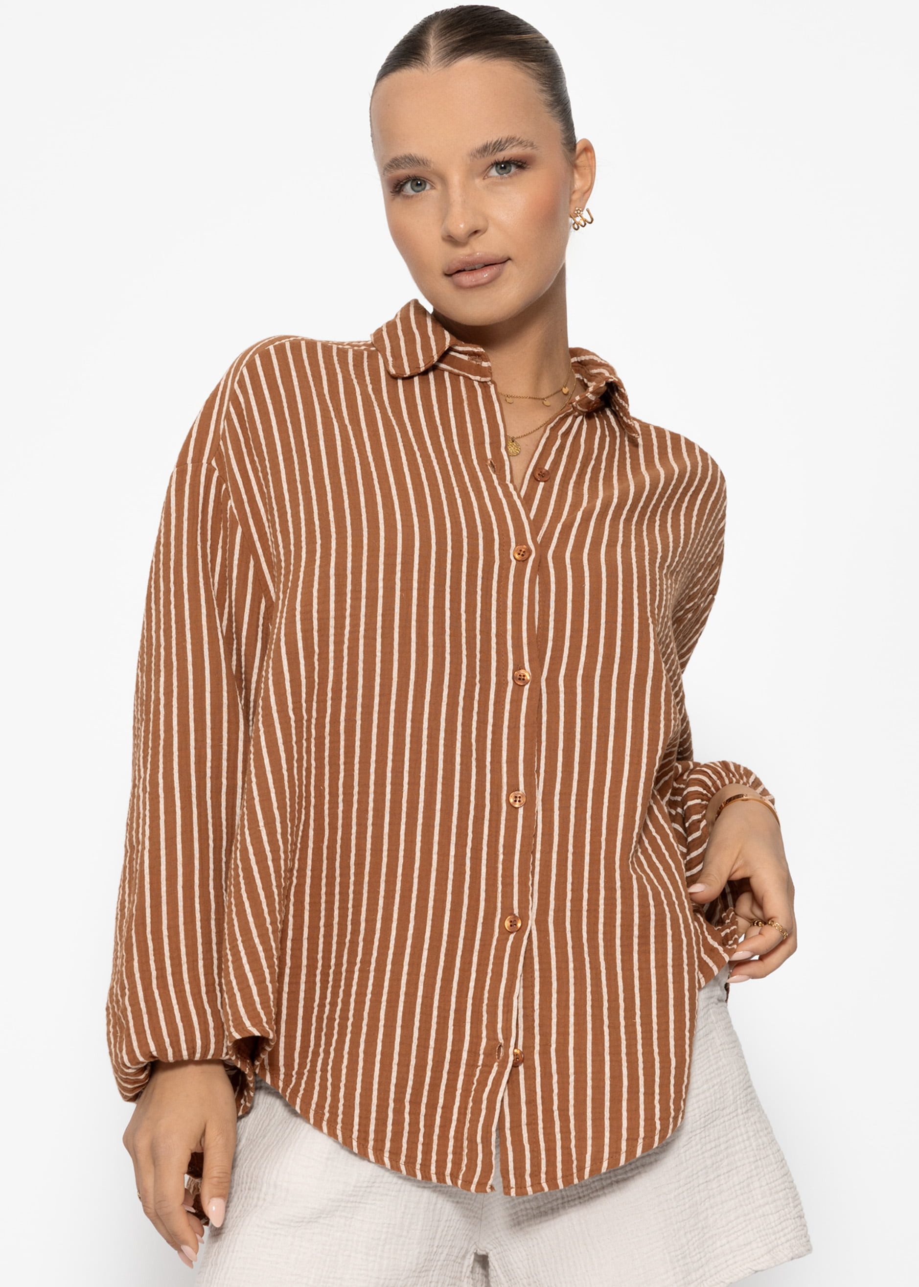 SASSYCLASSY Langarmbluse Oversize Musselin Blusenhemd Damen günstig online kaufen
