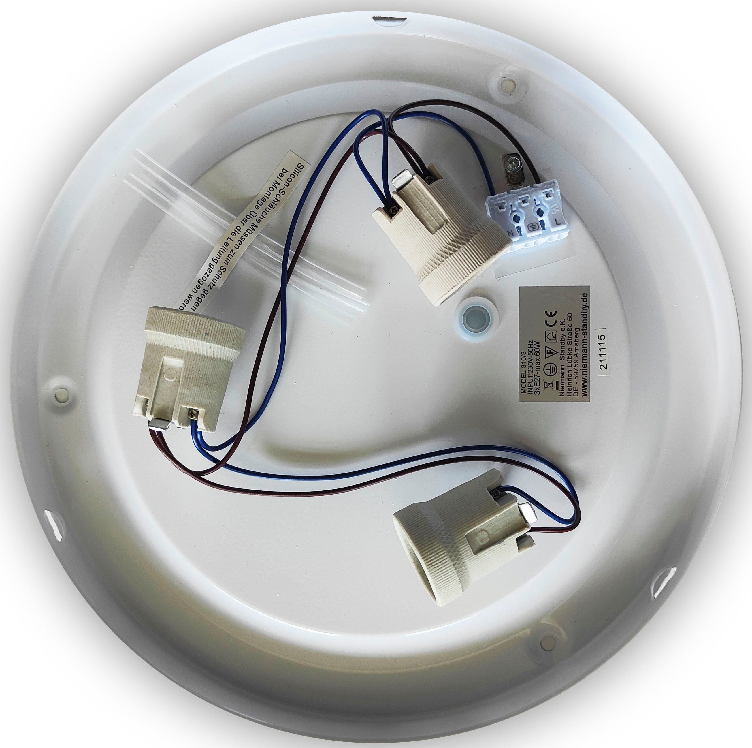 HF Leuchtmittel matt, Opal Dekorring Deckenleuchte Sensor, Nickel matt, 50 ohne cm, niermann