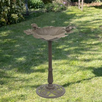 Moritz Vogeltränke Vogeltränke 77 cm braun Gusseisen, Wildvogeltränke für Garten Blattform Vogelbad mit Ständer antik Design