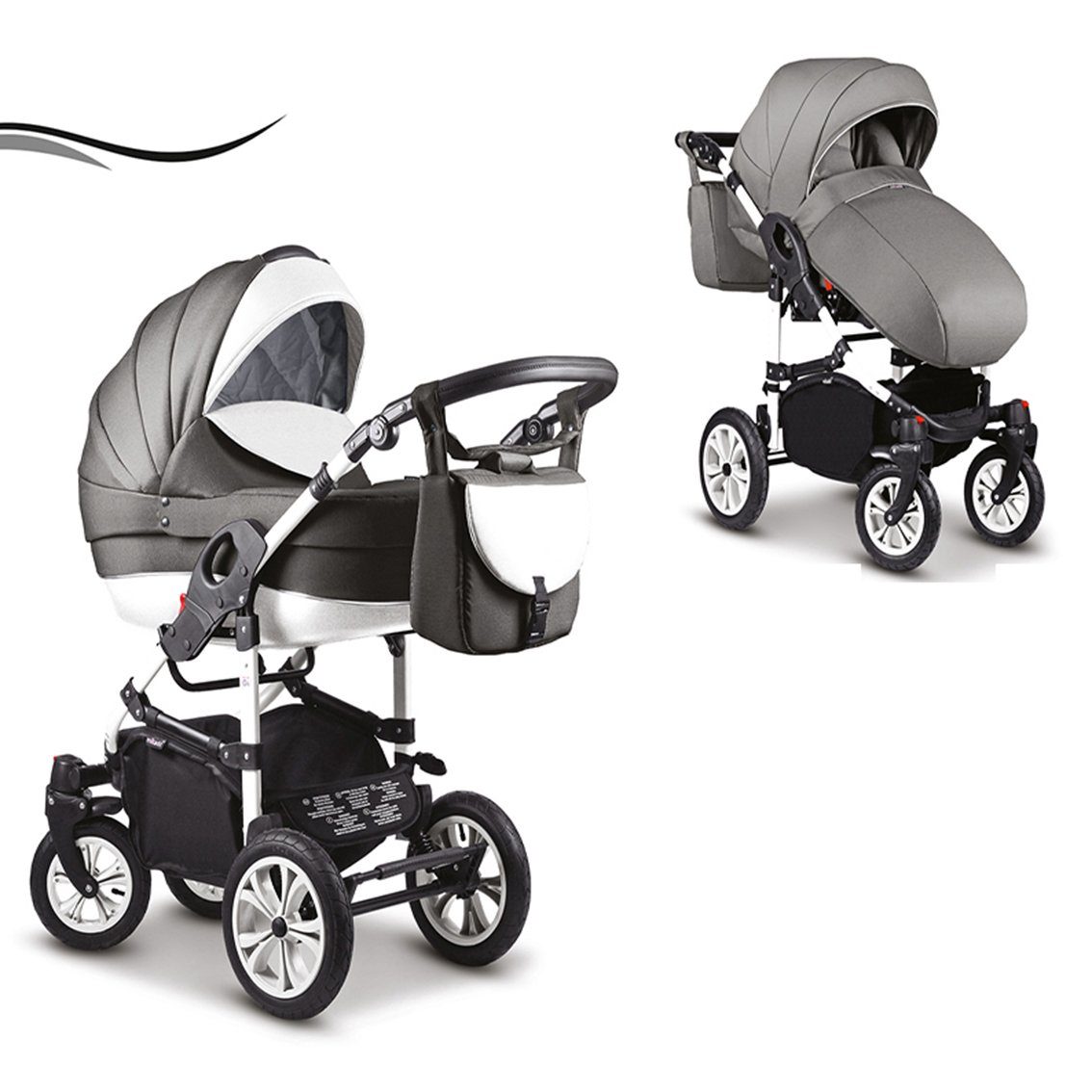 babies-on-wheels Kombi-Kinderwagen 2 in 1 Kinderwagen-Set Cosmo - 13 Teile - in 16 Farben Dunkelgrau-Weiß