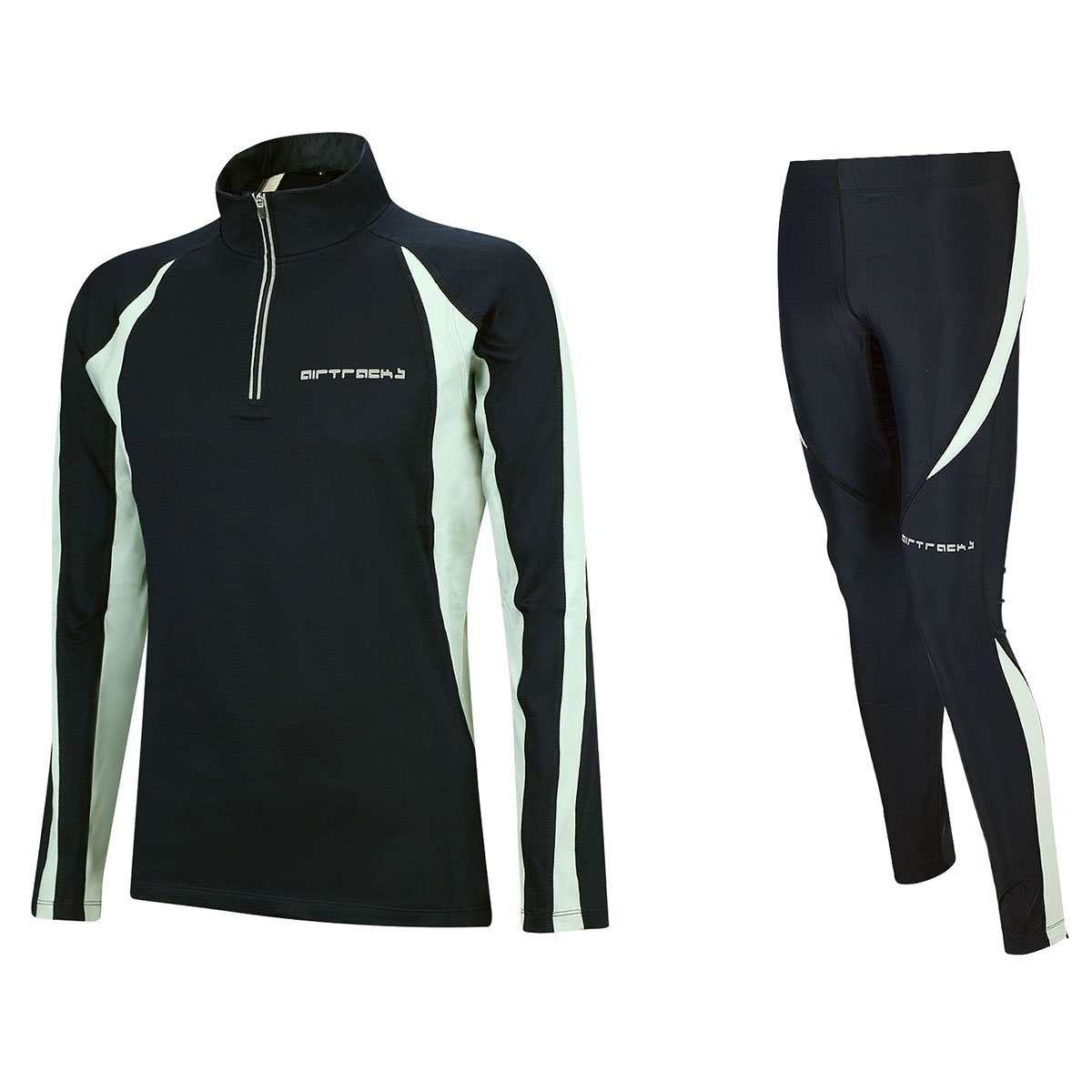 Airtracks Lauftights Damen Thermo Laufset Pro: Funktions Laufshirt Langarm + Laufhose Lang (Laufset, 2-tlg) Laufbekleidung mit warme Thermoqualität, bei kaltem Wetter Herbst - Winter » S M L Xl XXL XXXL « schwarz