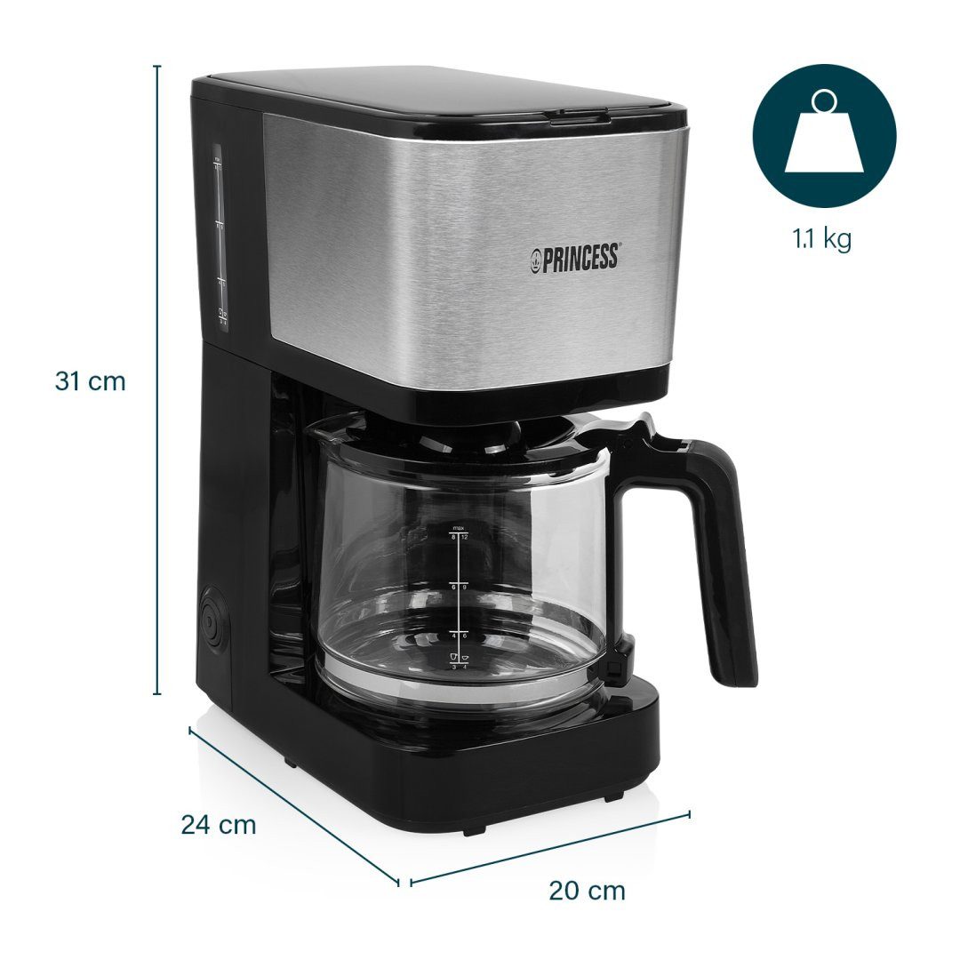 PRINCESS Filterkaffeemaschine 01.246031.01.001, 1,25 L Glaskanne - 750 W