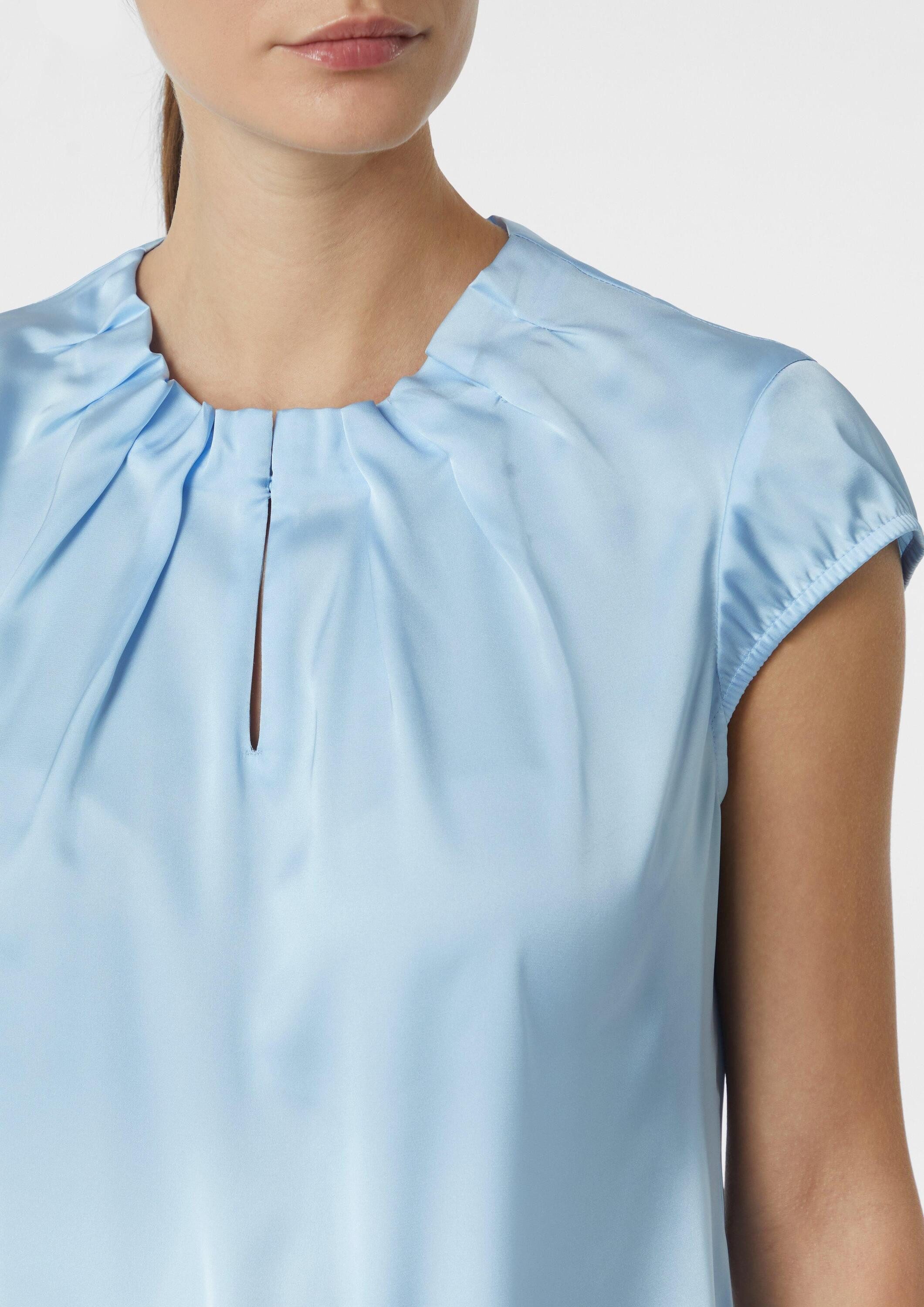 comma Kurzarmbluse Bluse Satin-Bluse mit Raffung