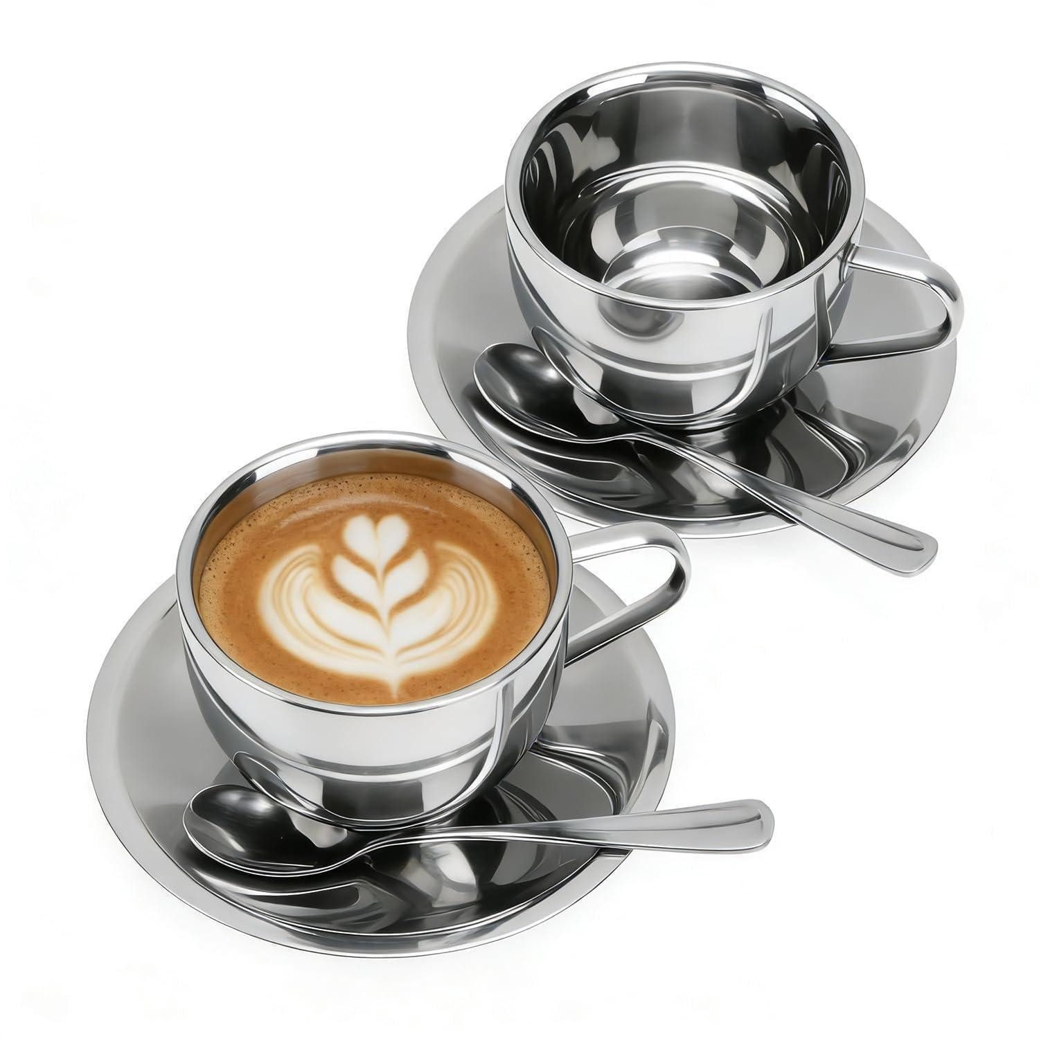 LuxusKollektion Espressotasse Kaffeetassen Set Edelstahl 2Stk 180ml doppelwandig, Metall