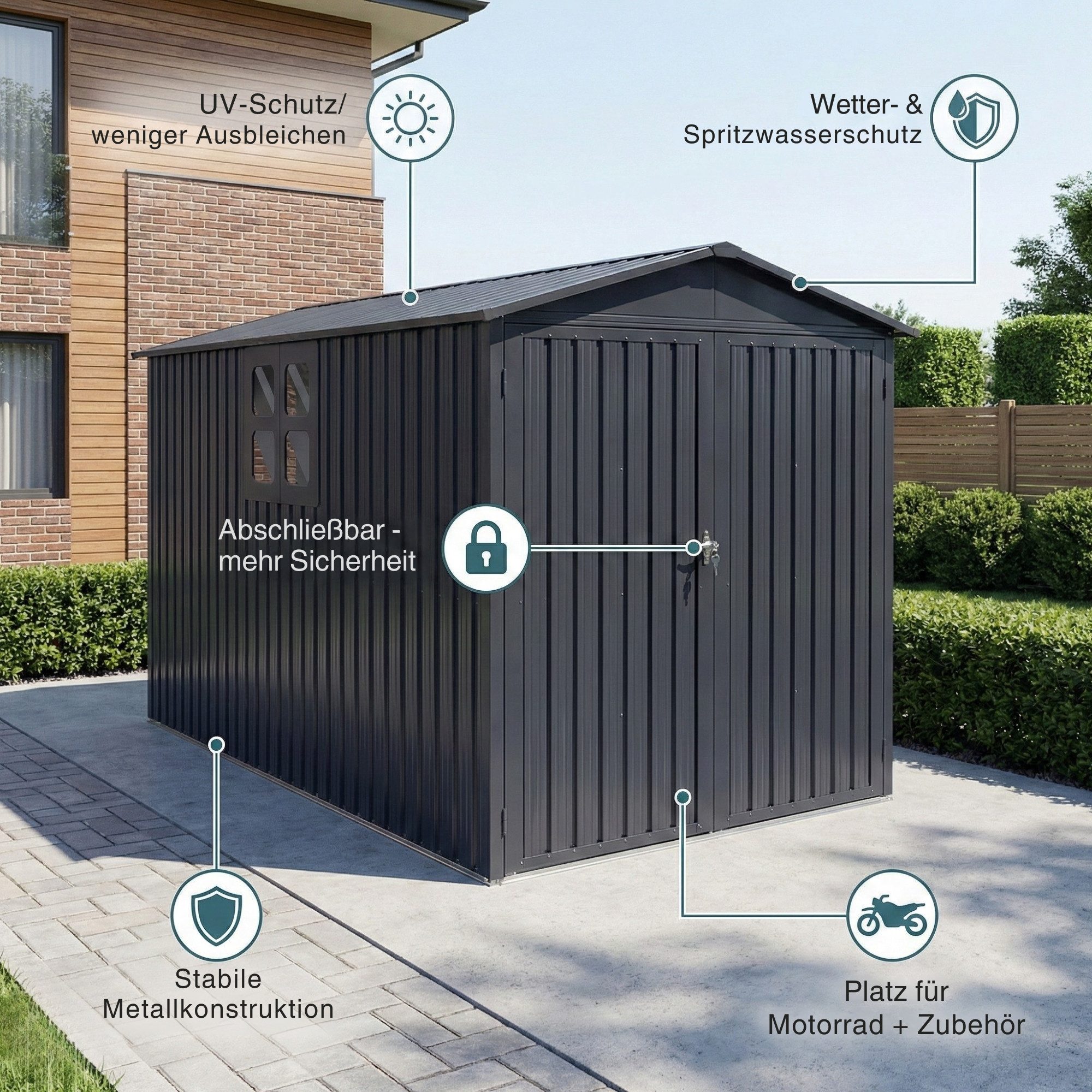 Albatros International Gerätehaus Premium Motorradgarage wetterfest Motorrad Bike Garage, abschließbar, BxT: 169x296 cm, (169x296x191cm), verzinktes Metall in Anthrazit (RAL 7016) Motorrad Unterstellplatz