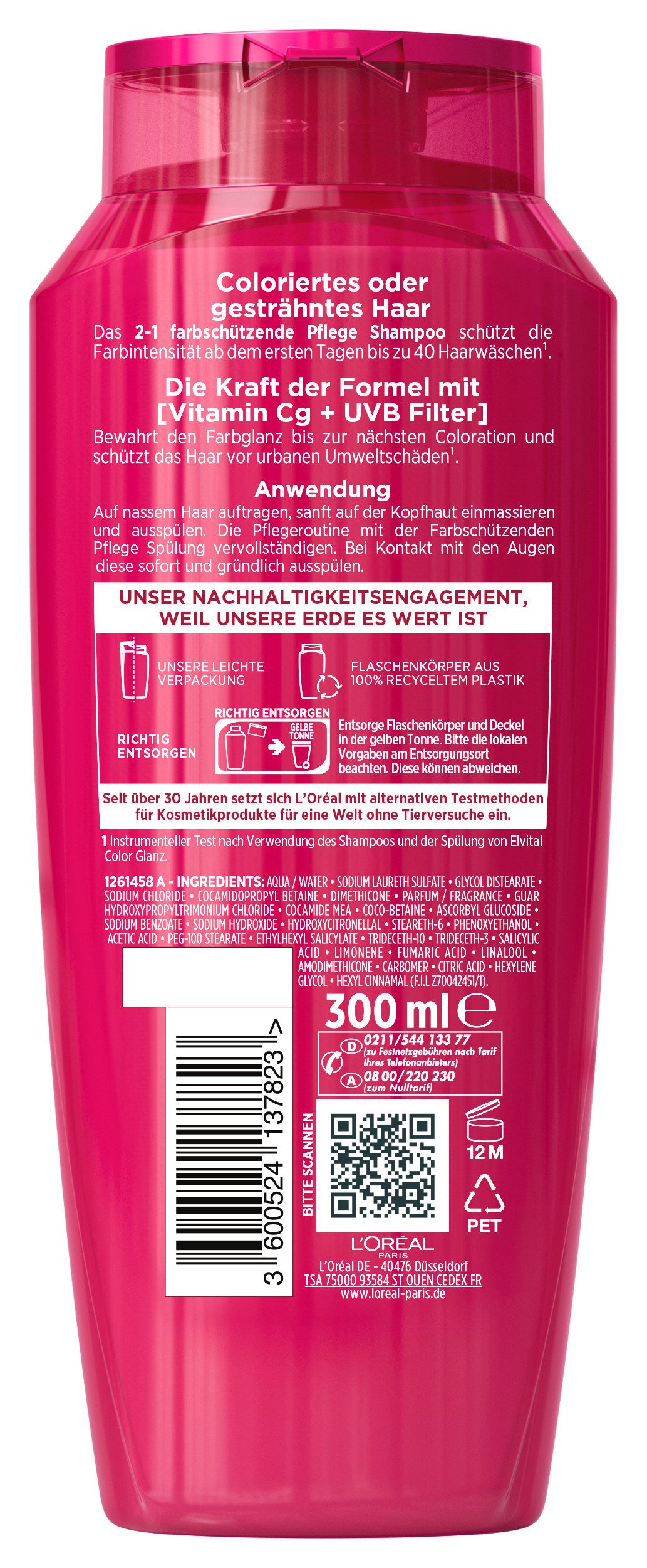 L'ORÉAL PARIS Haarshampoo L'Oréal Paris Elvital Color Glanz 2in1 Shampoo & Spülung, Packung, 6-tlg., Schützt die Farbintensität, Mit Vitamin Cg und UVB-Filter.