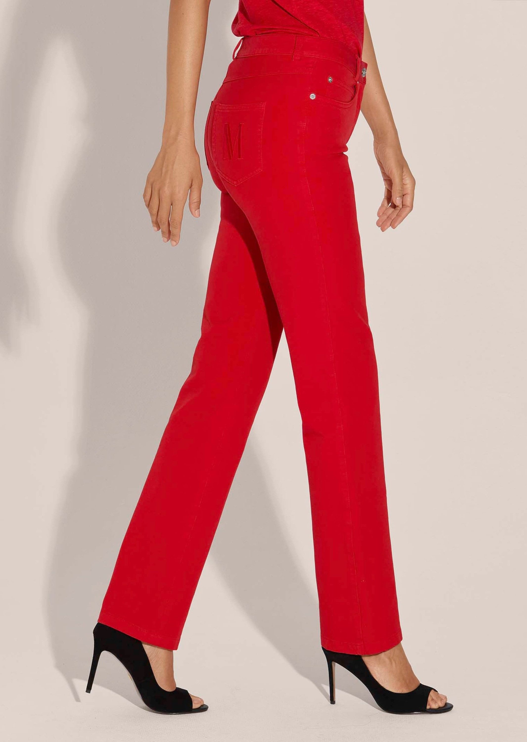 MADELEINE Gerade Jeans Schmale Jeans im Five-Pocket-Style Basichose mit Formbund, Gürtelschlaufen und Knöchellang