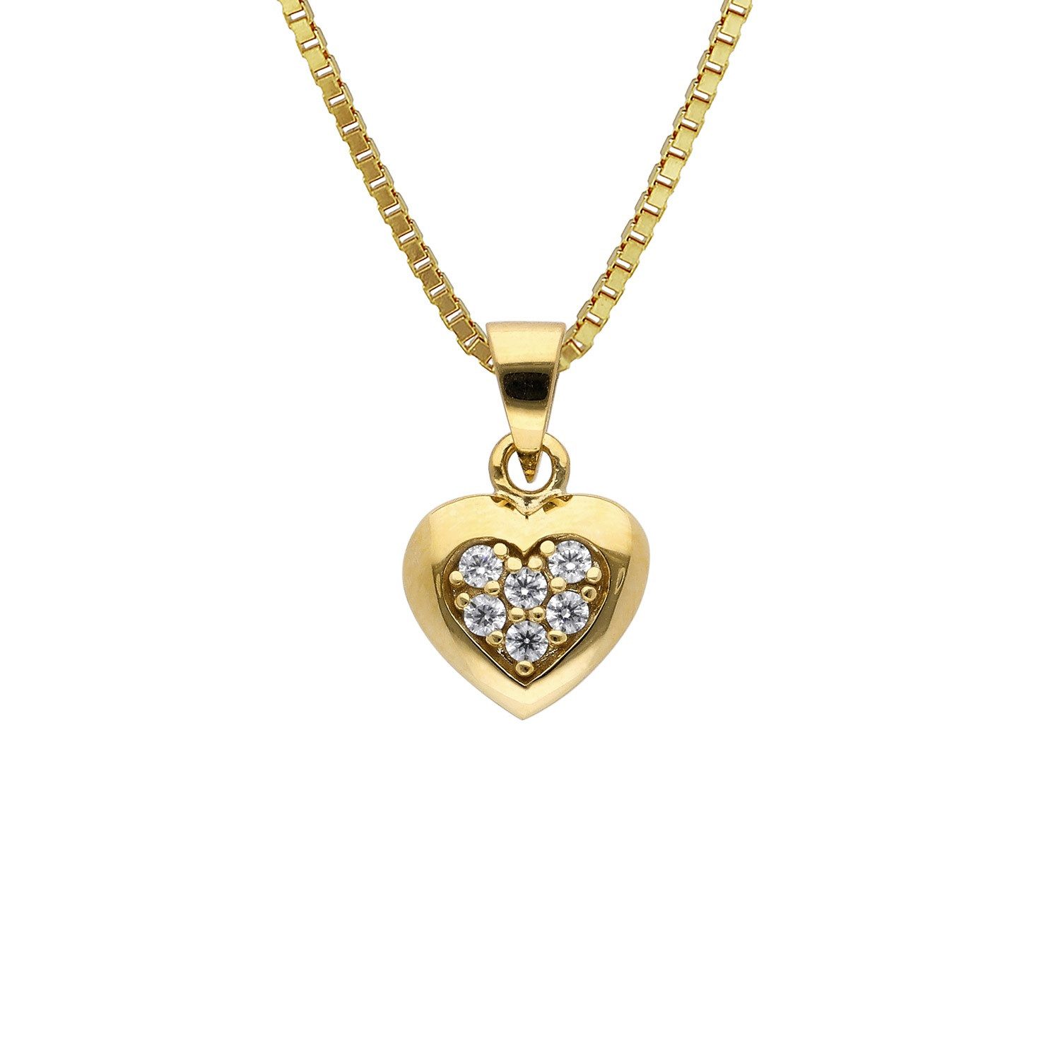 trendor Kette mit Anhänger Herz-Anhänger Gold 333 mit Zirkonia + vergoldete Silberkette