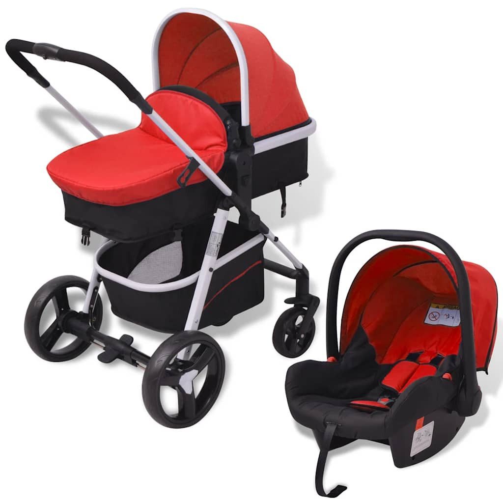 vidaXL Kinder-Buggy 3-in-1 Kinderwagen Aluminium Rot und Schwarz