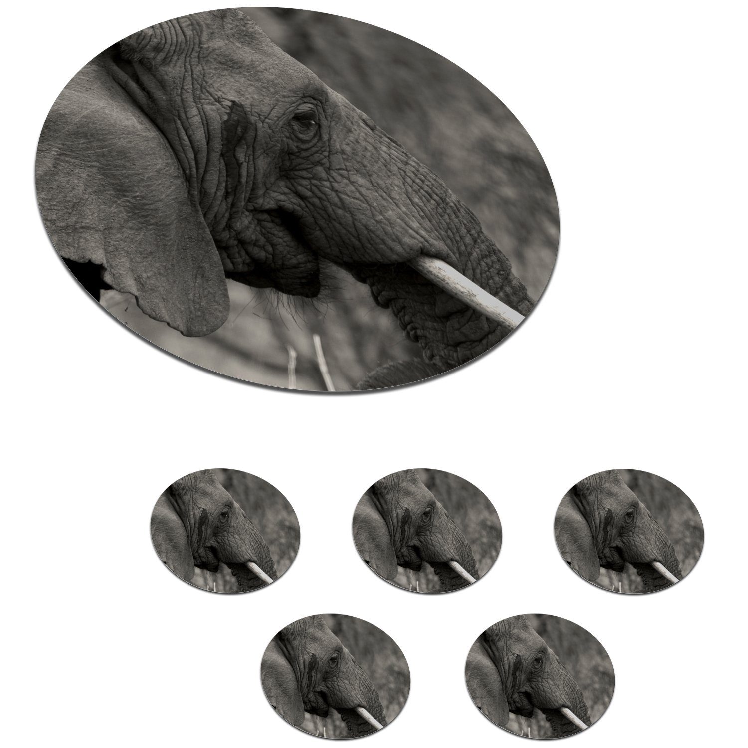 MuchoWow Glasuntersetzer Elefant Schwarz Tasse, - für Becher Weiß, 6-tlg., Gläser, Tassenuntersetzer, - - Tiere Zubehör Korkuntersetzer, Getränkeuntersetzer
