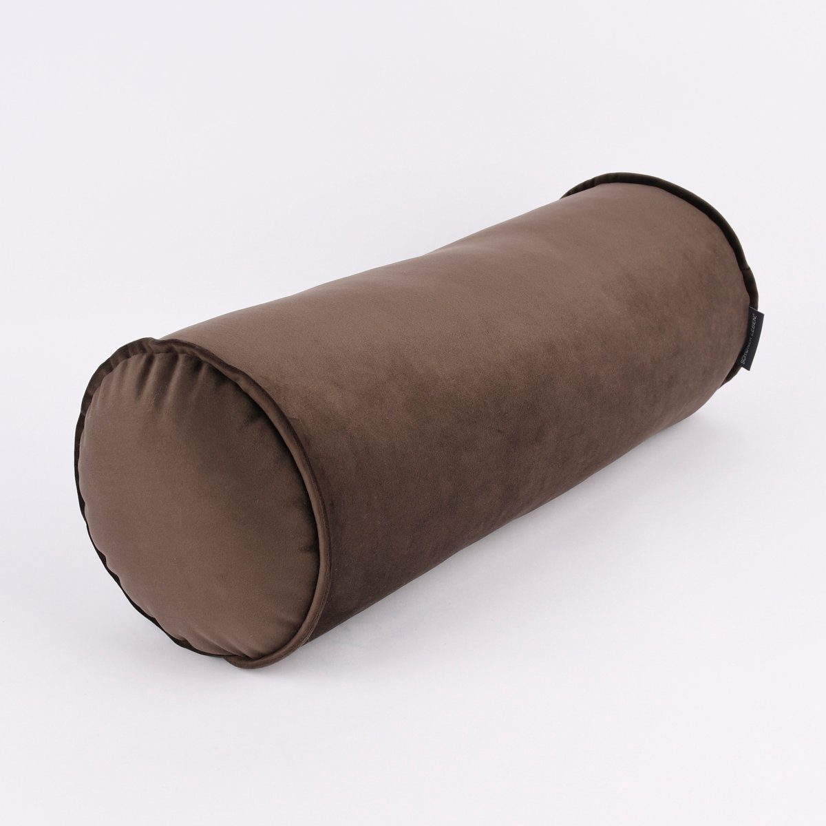 Dekokissen Nackenrolle aus Samt mit Kederumrandung dunkelbraun 20x55cm