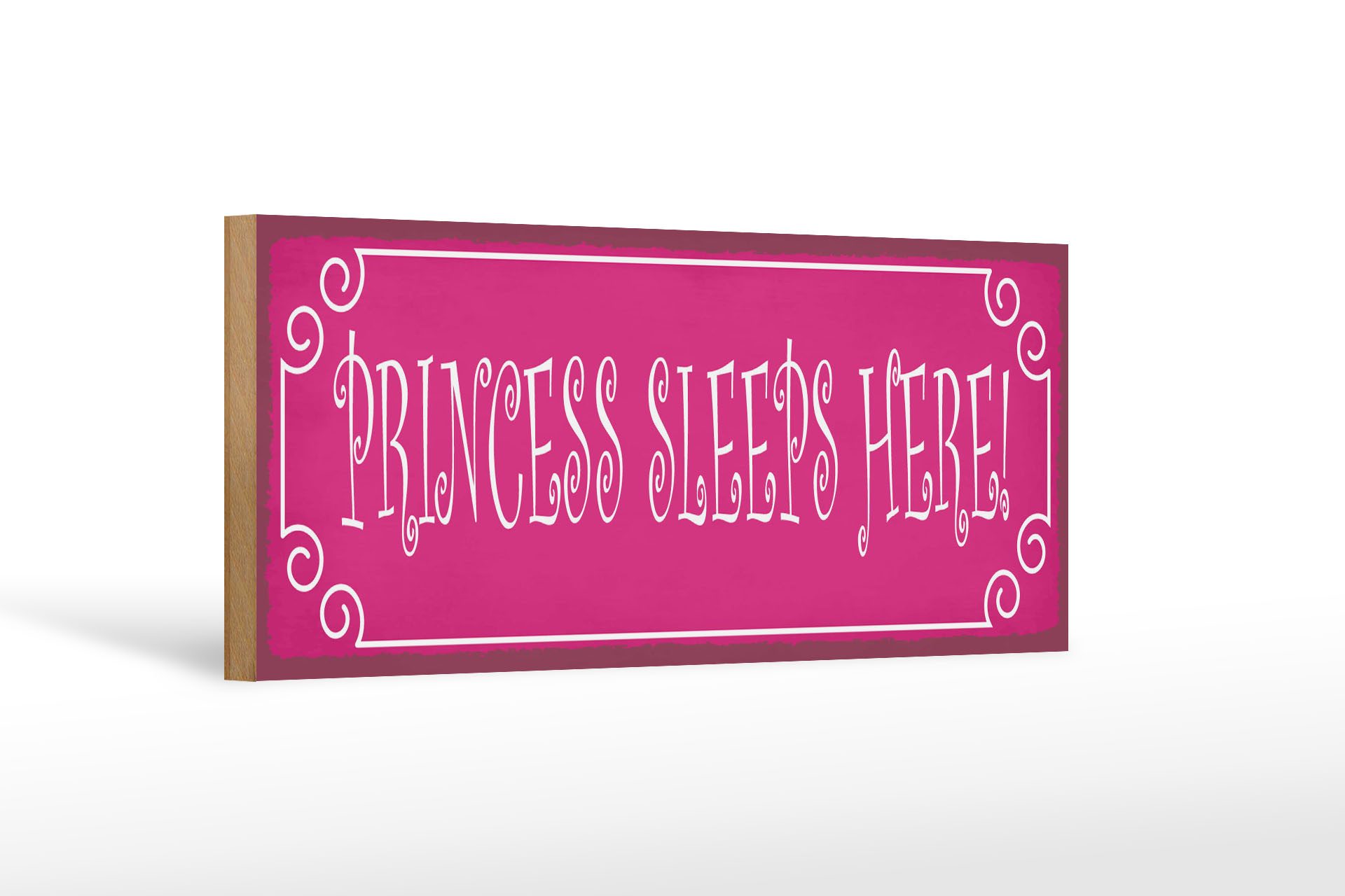Femer GmbH Holzbild Hinweis 27x10 cm Princess sleeps here rosa, (1 St), Glatte Holzfaserplatte (MDF), vorn beschichtet