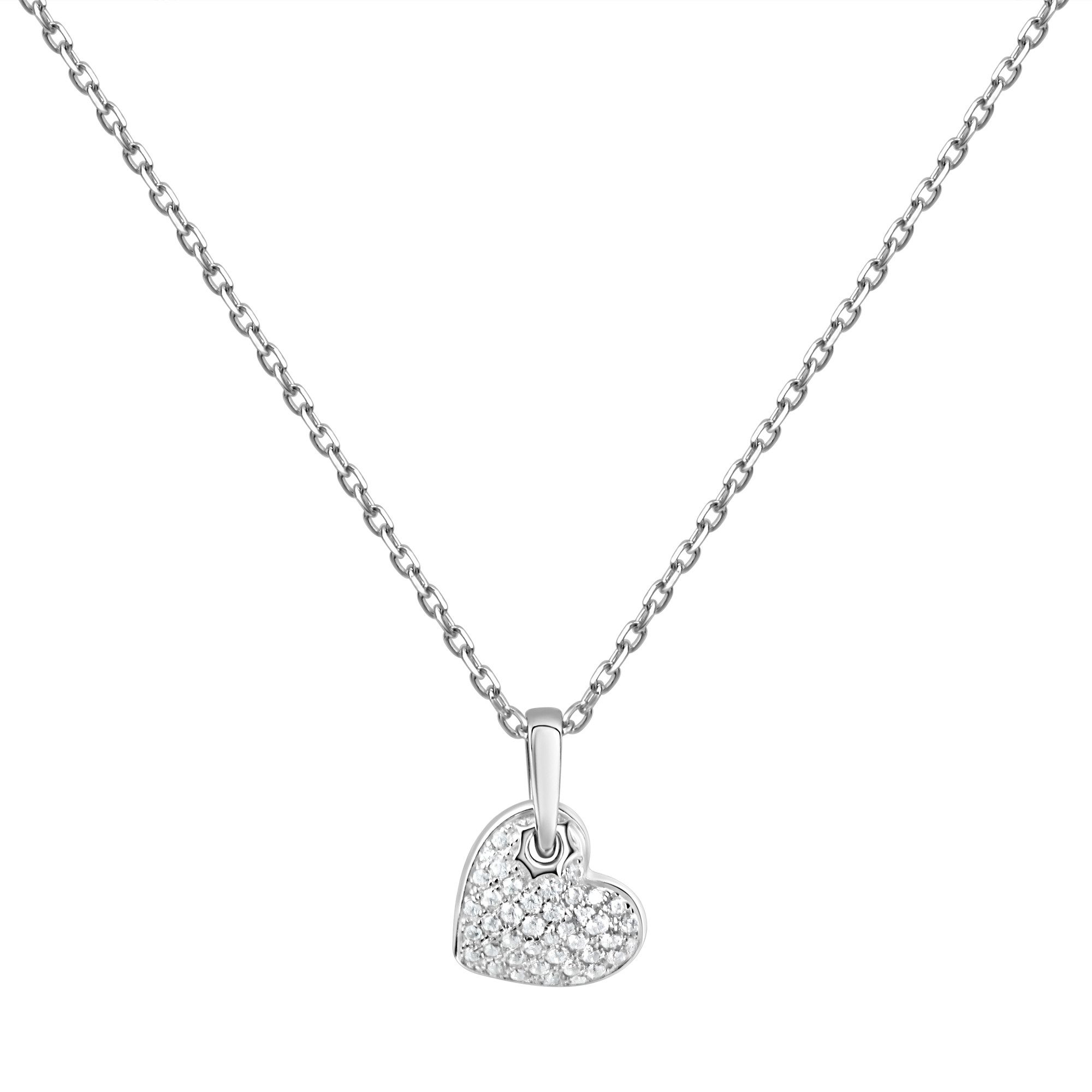 Kette mit Anhänger 925 Sterling Silber rhodiniert Herz Zirkonia