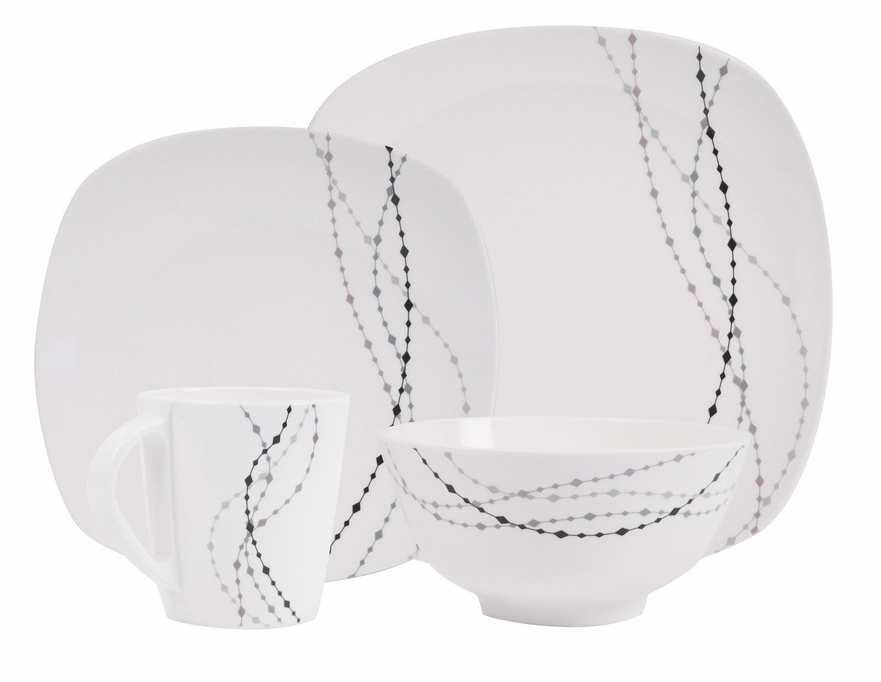 HEKERS Geschirr-Set 100% Melamin Geschirr (4-24 teilig) Line elfen/grau (eckig) (4-tlg)