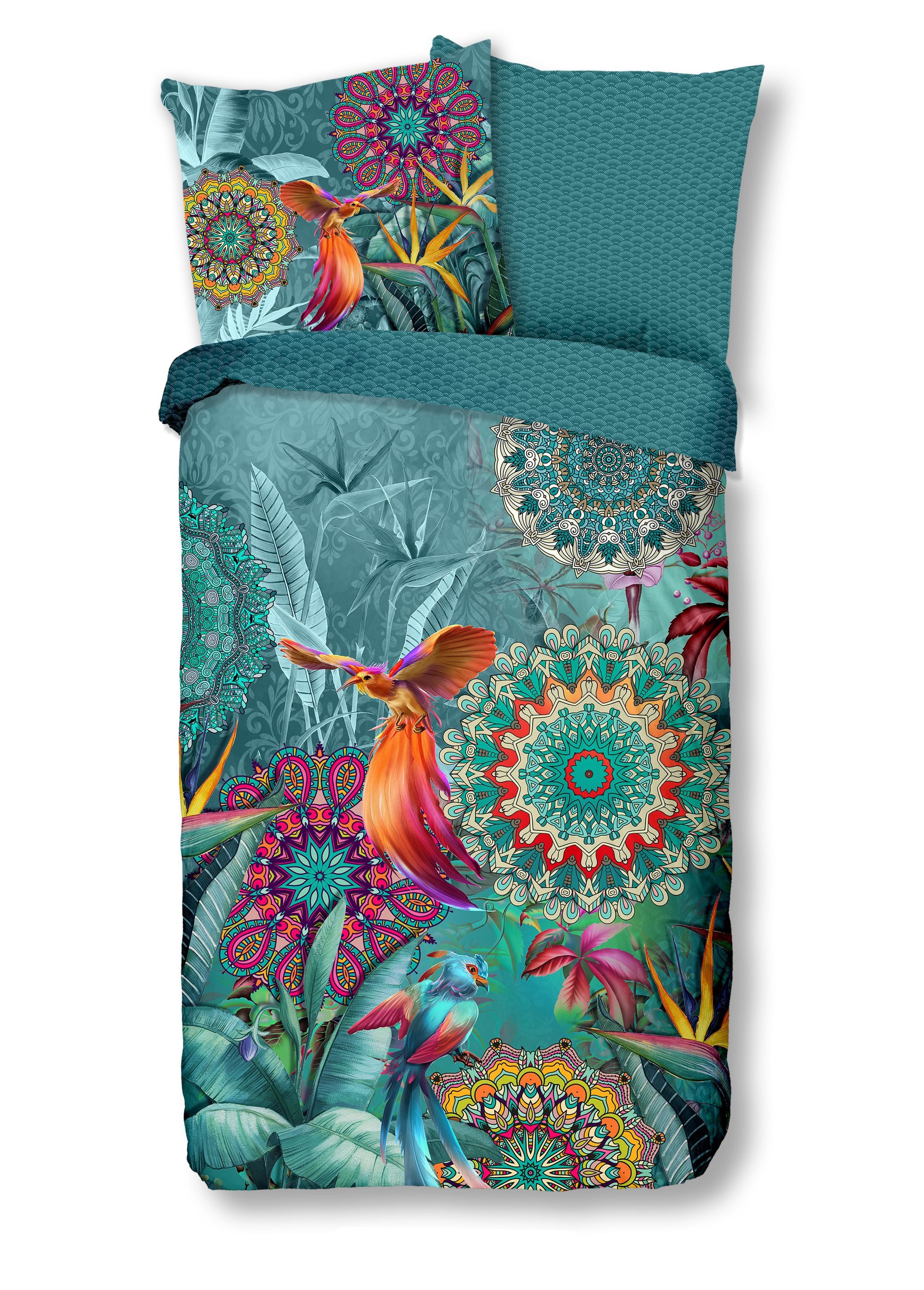 hip Bettwäsche Comfort Baumwolle, Flanell, 2 teilig, Mandalas,tropisch, petrol, Wendebettwäsche