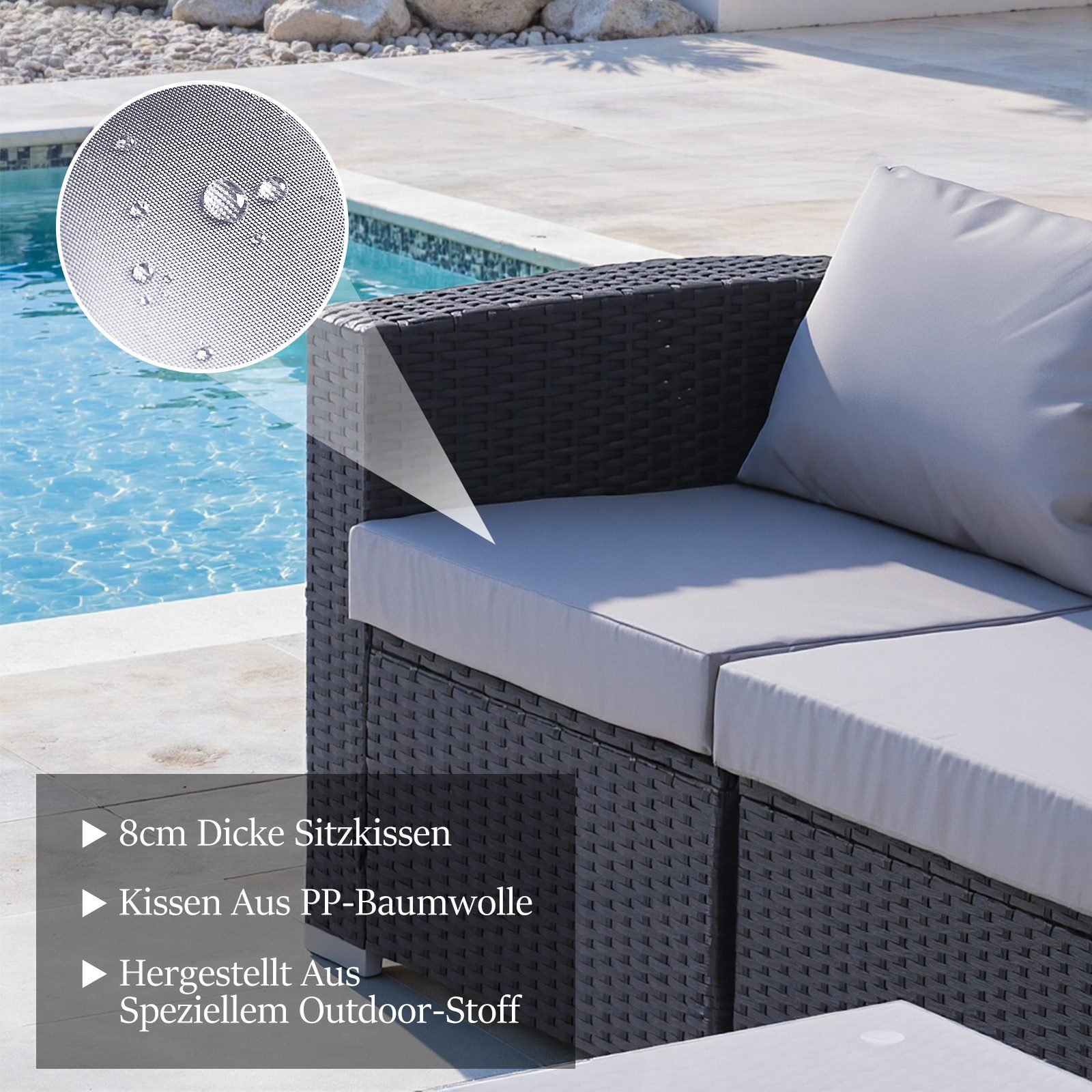 HOMAVO Gartenlounge-Set mit Beistelltisch, Aufbewahrungsbox & Abdeckung, (Set, 7-tlg, Gartenmöbel set 4 Personen)