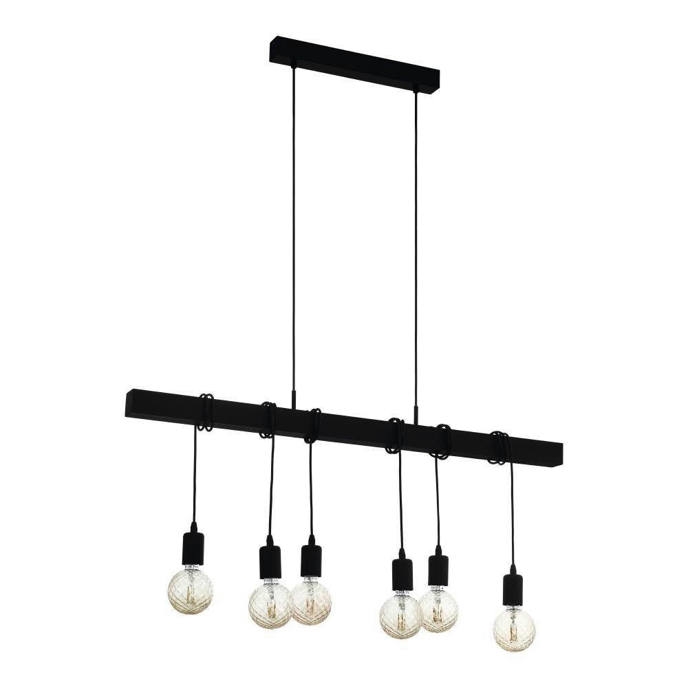 EGLO Hängeleuchte TOWNSHEND Hängelampe Vintage, Holz und Stahl, IP20, E27, Pendellampe, ohne Leuchtmittel, Hängeleuchte, Esszimmer, L100 x B10 x H110 cm, schwarz, 6X40W exkl.