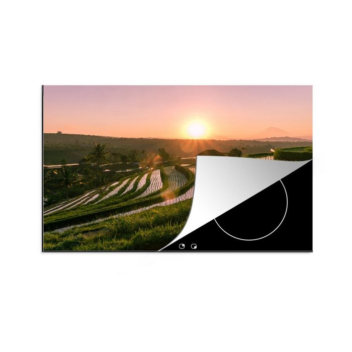 MuchoWow Herdblende-/Abdeckplatte Reisfelder in Indonesien bei Sonnenuntergang Vinyl (1 tlg) induktionskochfeld Schutz für die küche Ceranfeldabdeckung