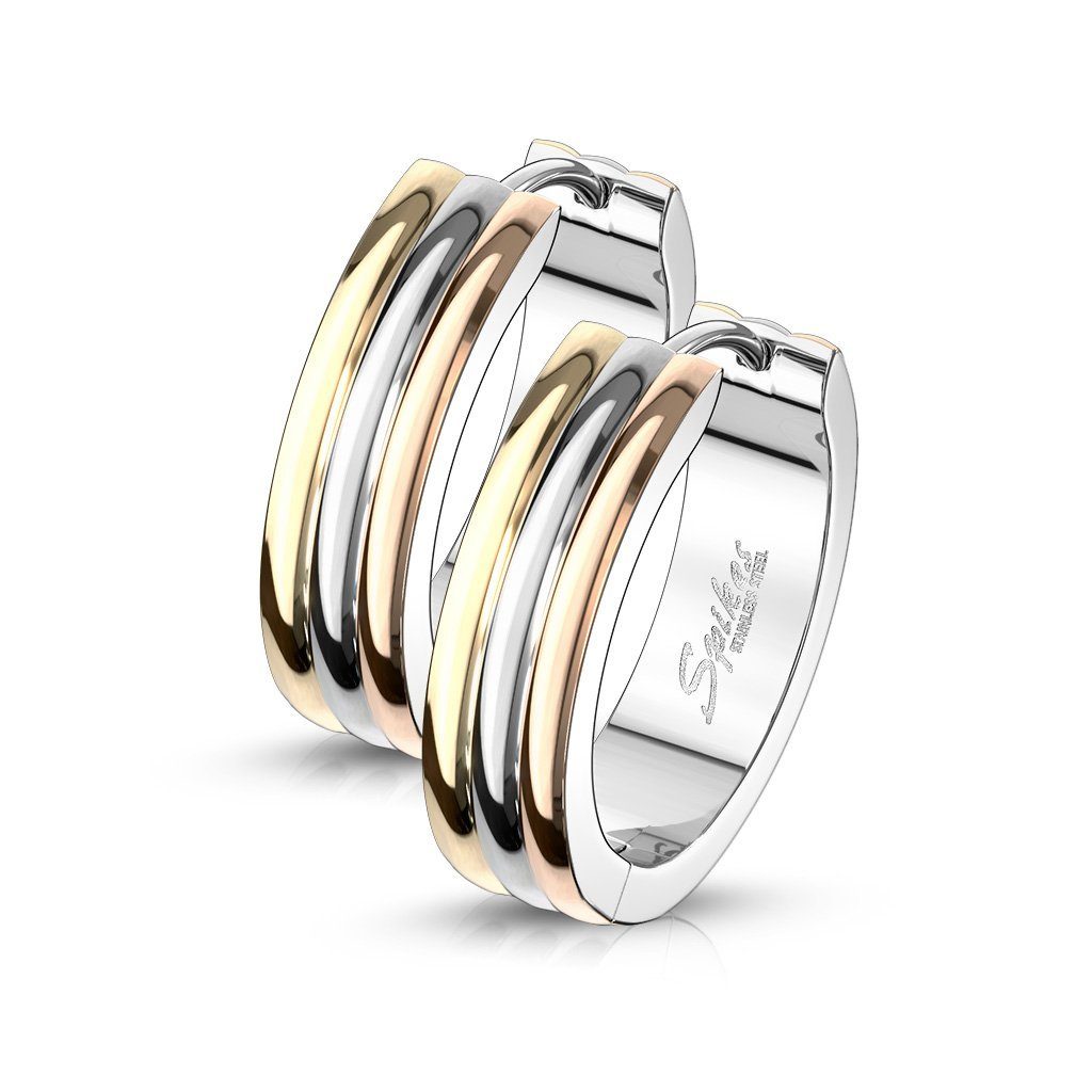 BUNGSA Creolen-Set Creolen Tricolor Design 5mm Silber aus Edelstahl Unisex (1 Paar (2 Stück), 2-tlg), Ohrschmuck Ohrringe