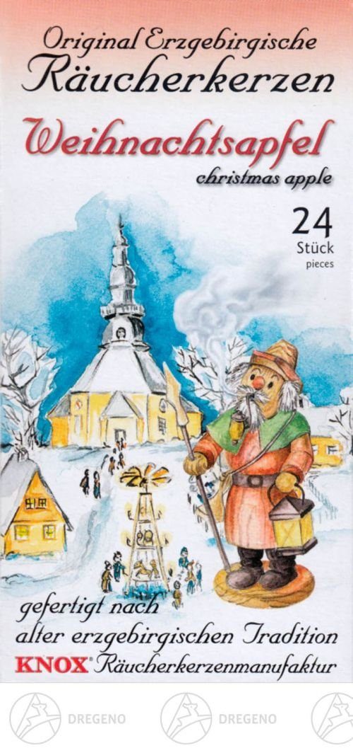 Dregeno Erzgebirge Räuchermännchen Räucherkerzen KNOX Weihnachtsapfel (24) BxHxT 65 x 120 x 22mm NEU, Räucherkerzen Weihnachtsapfel