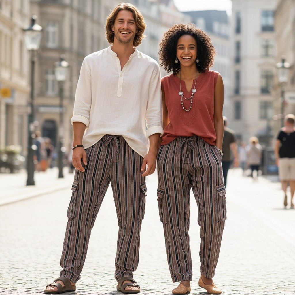 Guru-Shop Relaxhose Gestreifte Yogahose, Unisex Baumwoll-Goa-Hose -.. alternative Bekleidung, Retro, Ethno Style
