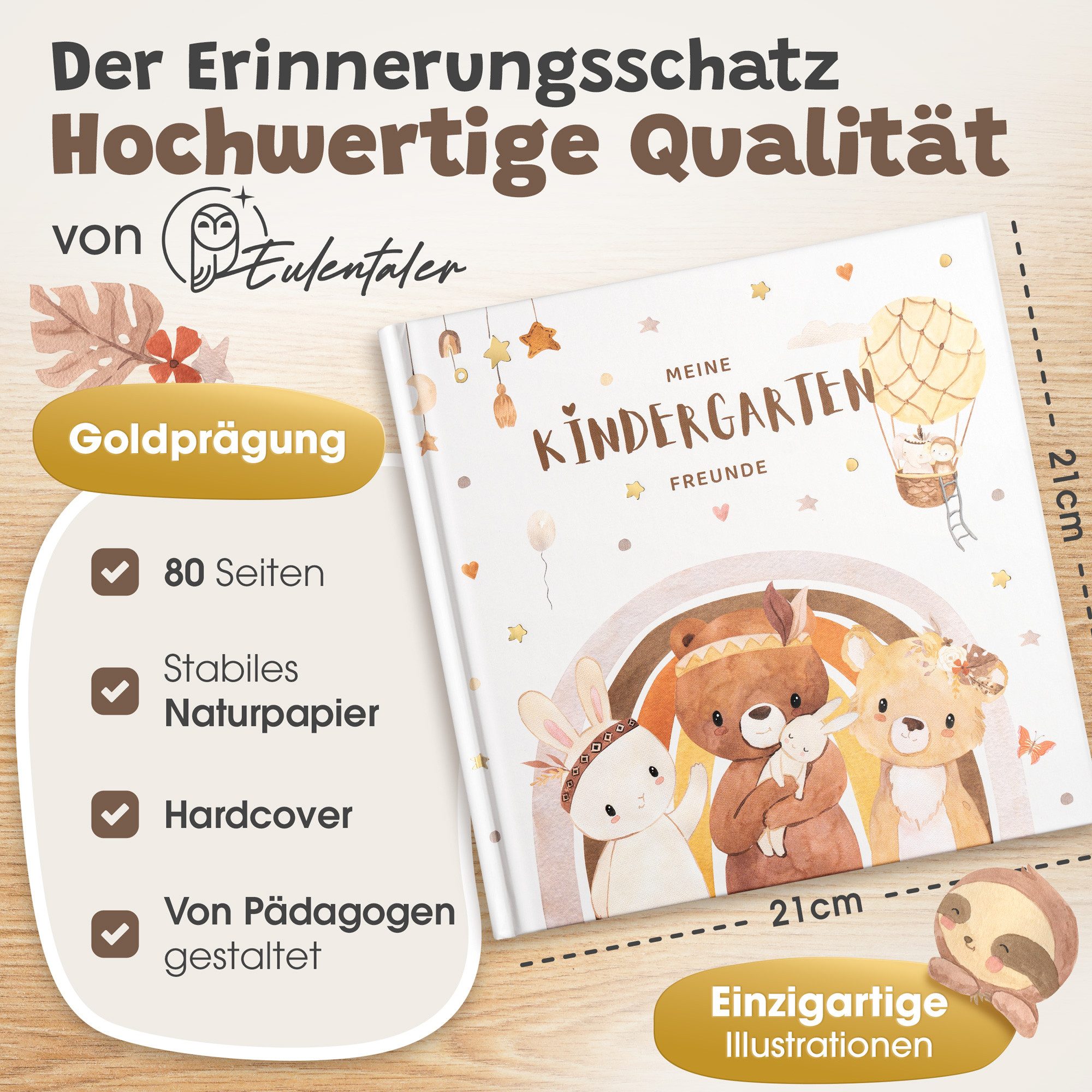 Eulentaler Freundebuch Kindergarten Tierwelt I Von Erzieherinnen gestaltet I, Handgemalte Tiere im Boho-Look I Kinderfreundliche Gestaltung – Bild 2 von 5