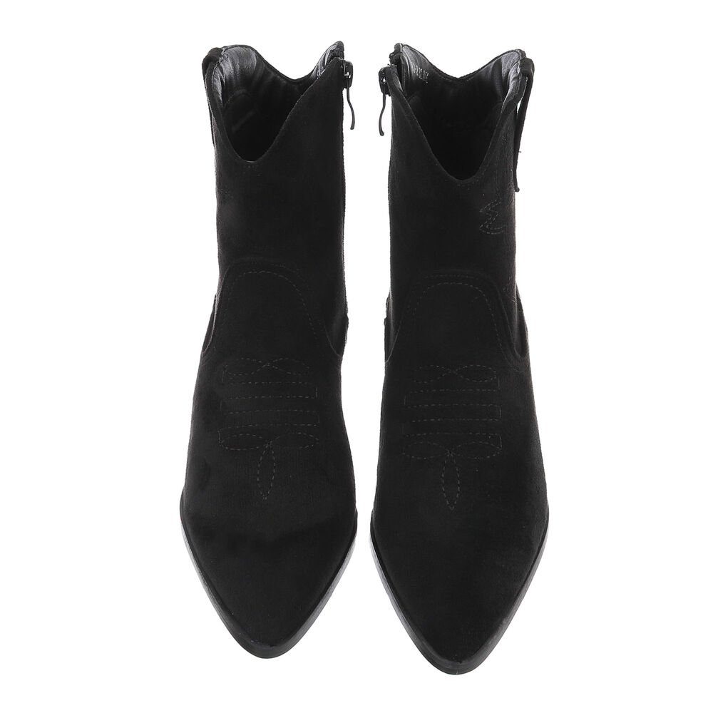 Ital-Design Damen Cowboyboots Western Westernstiefelette Blockabsatz Western- & Bikerboots in Schwarz