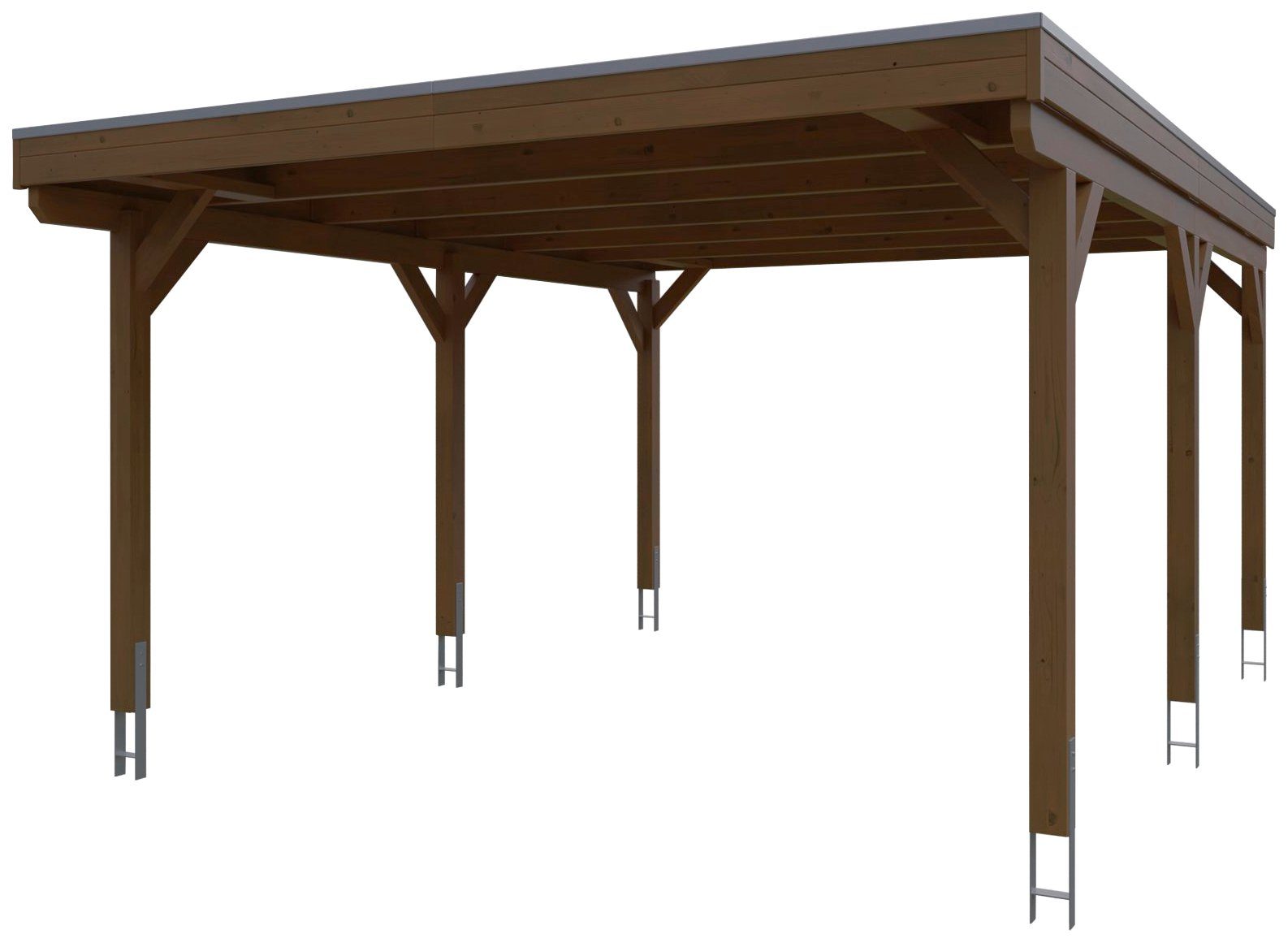 Skanholz Einzelcarport Grunewald, BxT: 427x554 cm, 395 cm Einfahrtshöhe,  mit EPDM-Dach, Flachdach-Carport, farblich behandelt in nussbaum