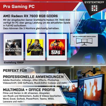 SYSTEMTREFF Gaming-PC (AMD Ryzen 7 5700X3D, Radeon RX 7600, 16 GB RAM, 1000 GB SSD, Luftkühlung, Windows 11, WLAN)