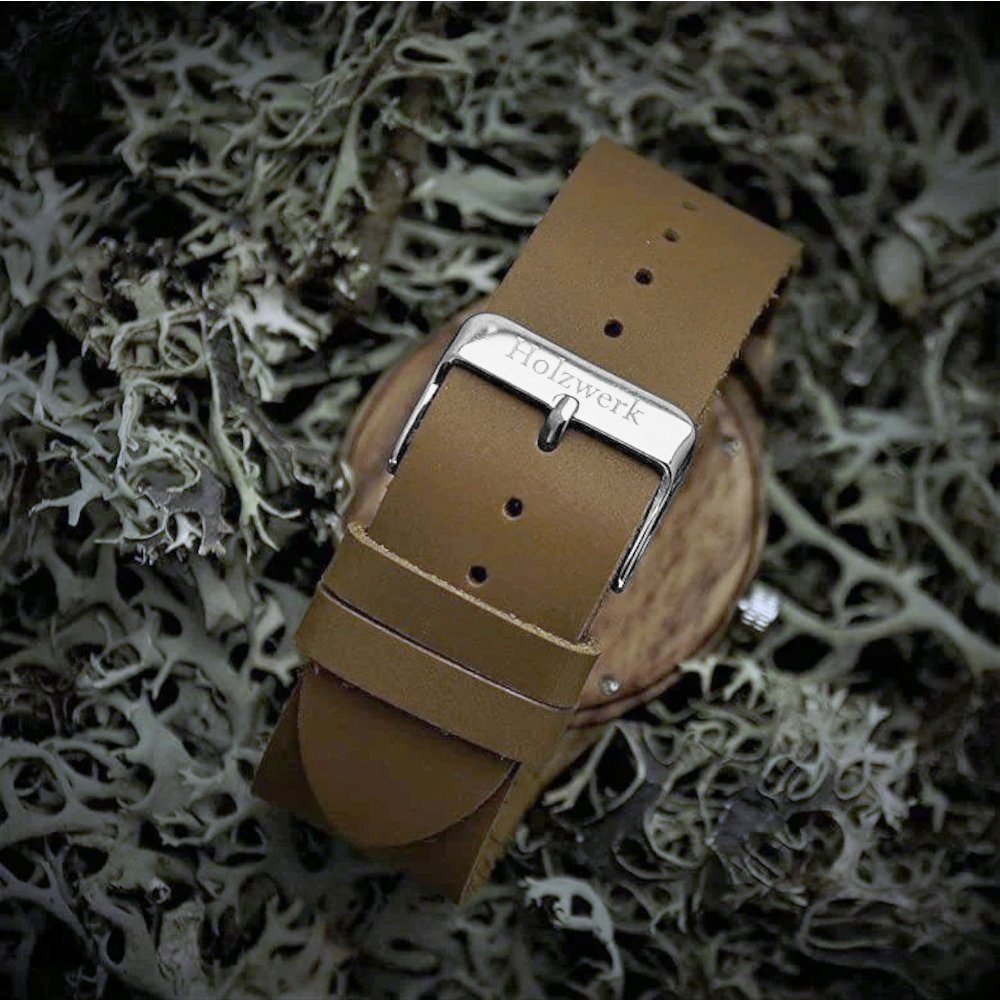 Holzwerk Quarzuhr NAILA Damen & Herren Leder & Holz Armband Uhr, braun, türkis blau