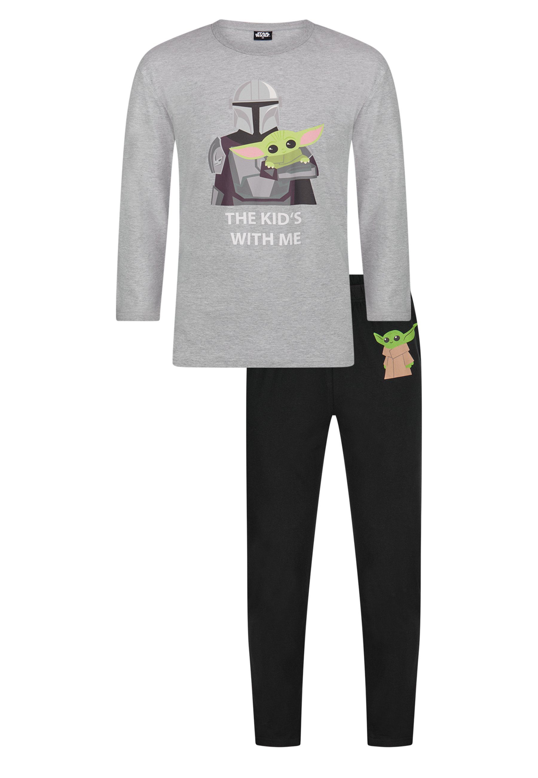 Star Wars Schlafanzug Star Wars Mando Yoda Damen Schlafanzug Lang Pyjama-Set (2 tlg)