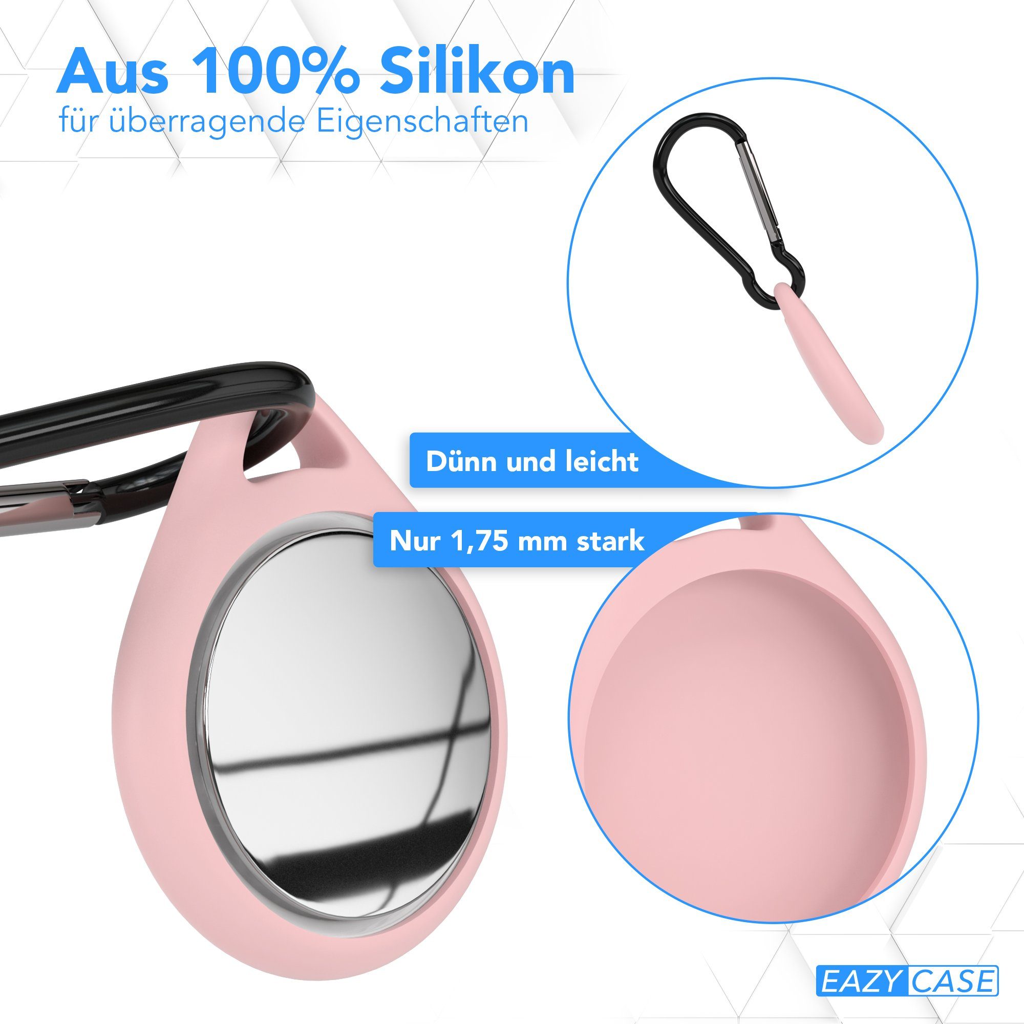 EAZY CASE Schlüsselanhänger Anhänger kompatibel mit Apple AirTag, Schutzhülle Airtags Hülle aus Silikon Karabiner Tracker Karabiner Rosa