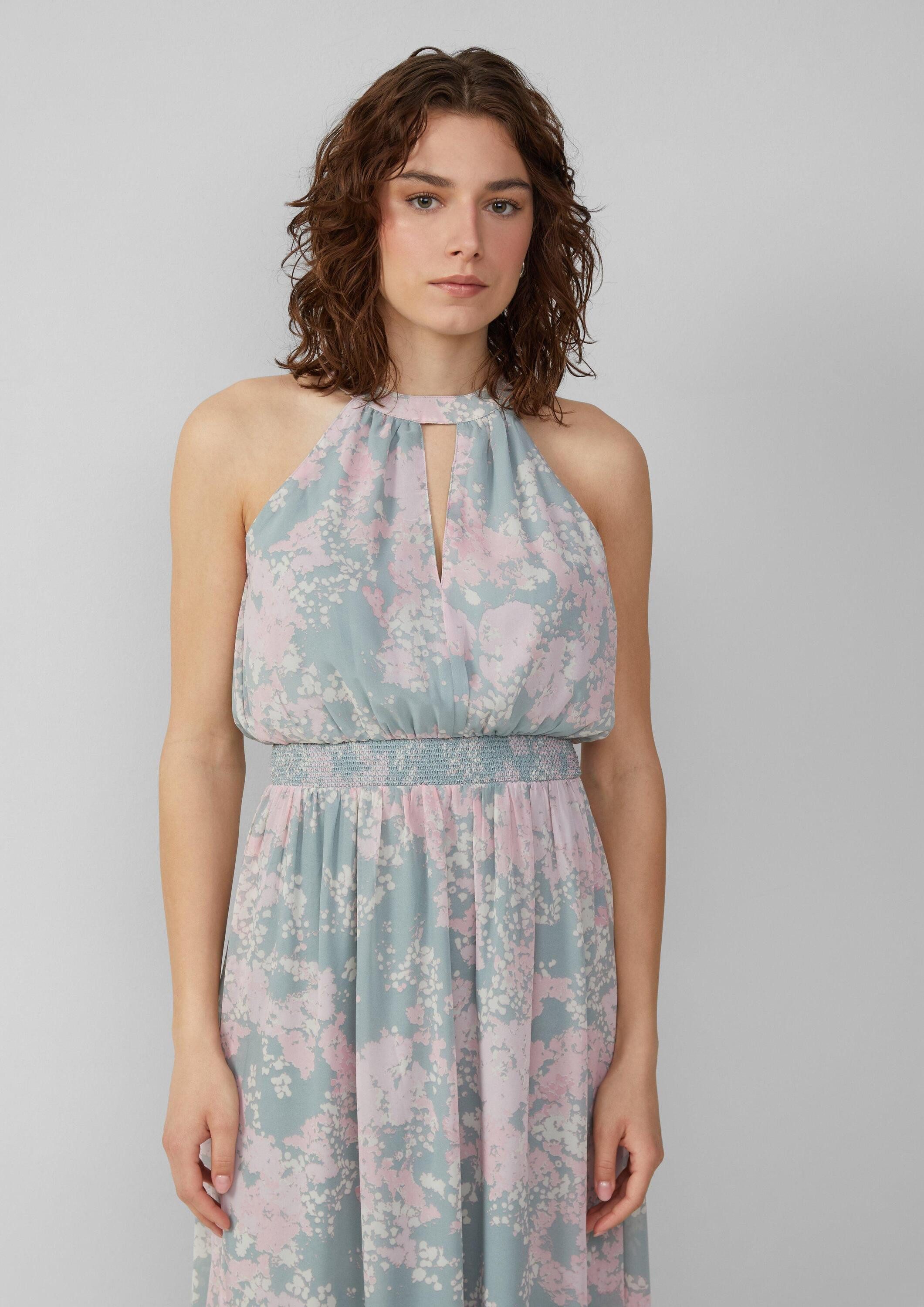 QS Maxikleid Kleid Langes Chiffonkleid mit Smok-Detail