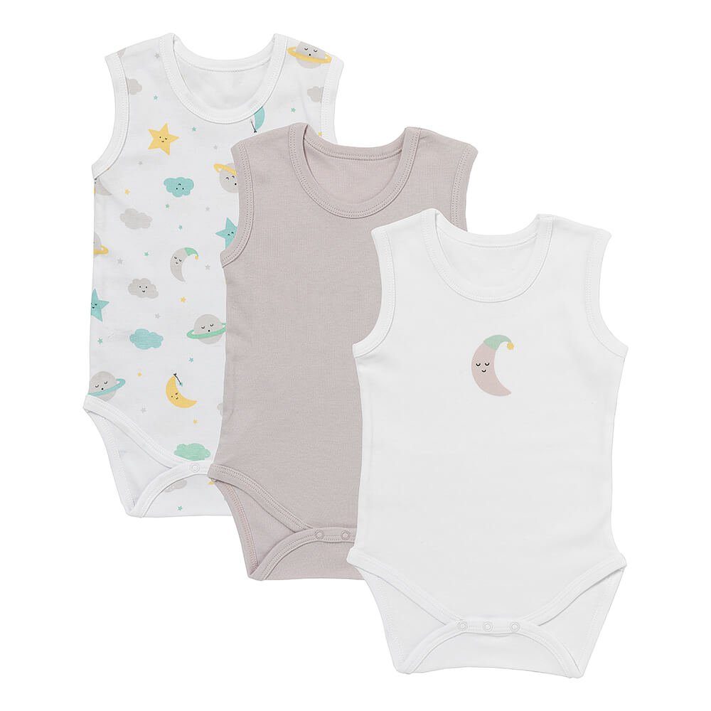 Schlummersack Kurzarmbody Bio Baby-Bodys Ärmellos 3er-Pack OEKO-TEX zertifiziert Moon & Stars