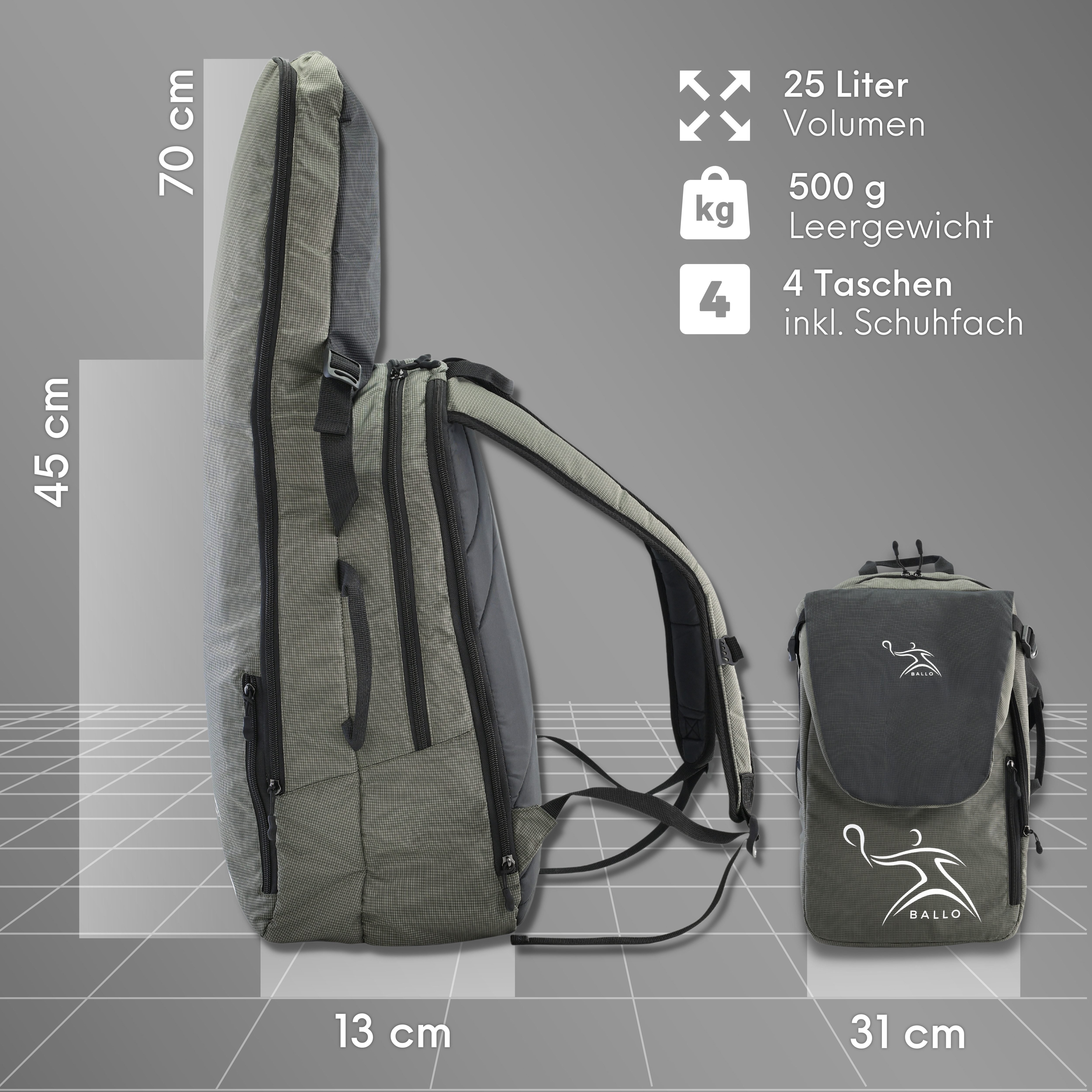 BALLO® Tennisrucksack Tennistasche Schlägertasche Rucksack Tasche Tennis Badmintion, Wasserfest, vollständiges Schlägerfach