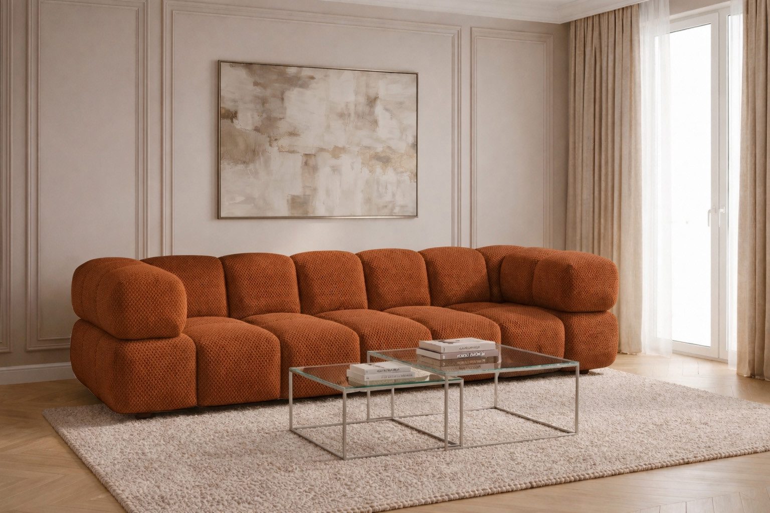 Kaiser Möbel Sofa 4-Sitzer für Wohnzimmer, Stoff Sonic 3D, AVERRO, Bubble-Design,Designer Sofa,Premiumstoff Sonic 3D