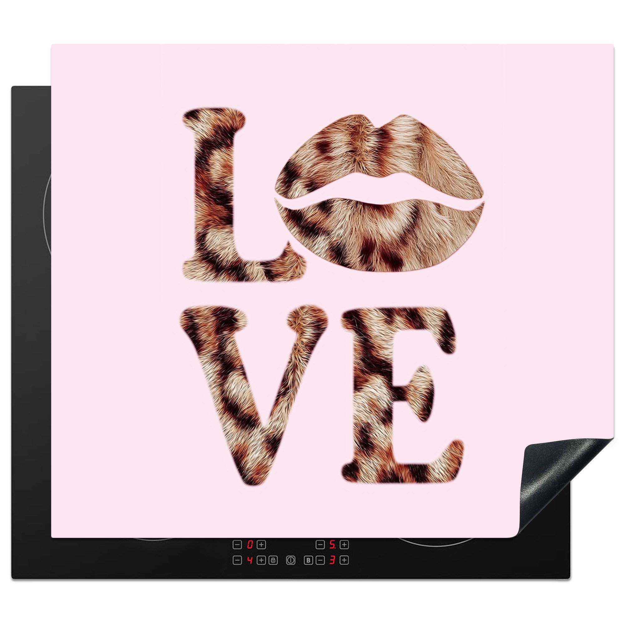 MuchoWow Herd-Abdeckplatte Text - Liebe - Panthermantel - Hellrosa, Vinyl, (1 tlg), Abdeckplatte für Ceranfeld, Herd Inductionsmatte, 57.6x51.6 cm