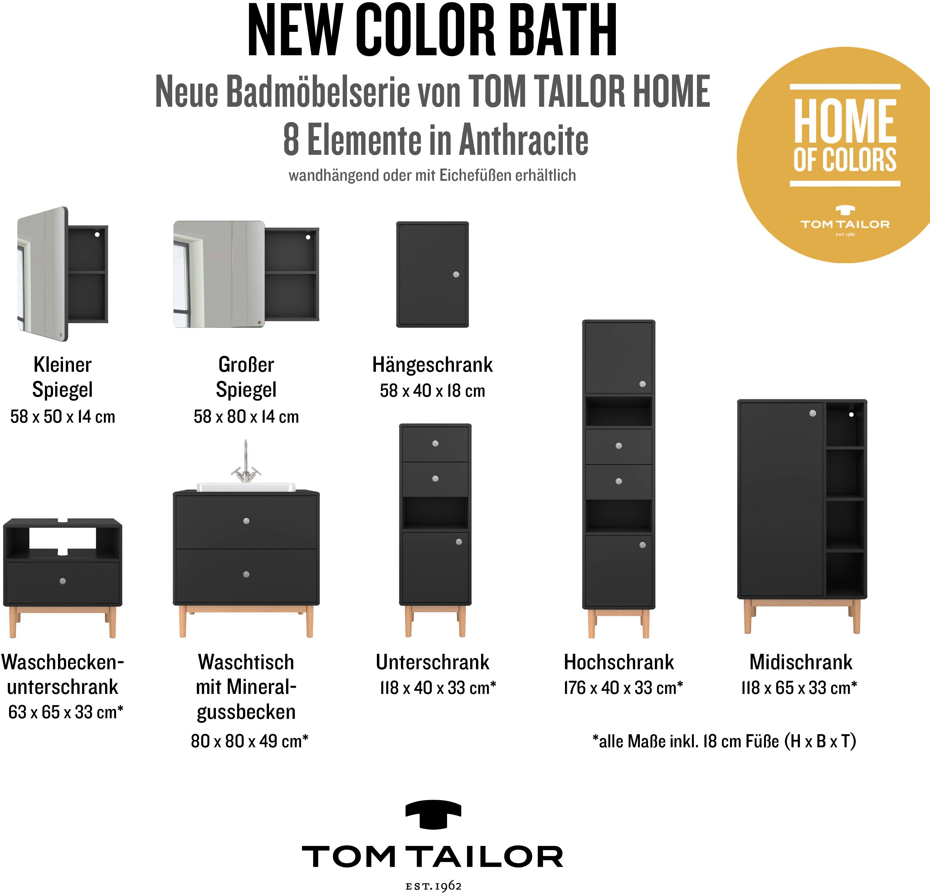 anthracite HOME COLOR Eiche, TOM Schubladen, Füße mit BATH Unterschrank TAILOR Push-to-Open, 1 Tür 2 mit & cm 40 Breite