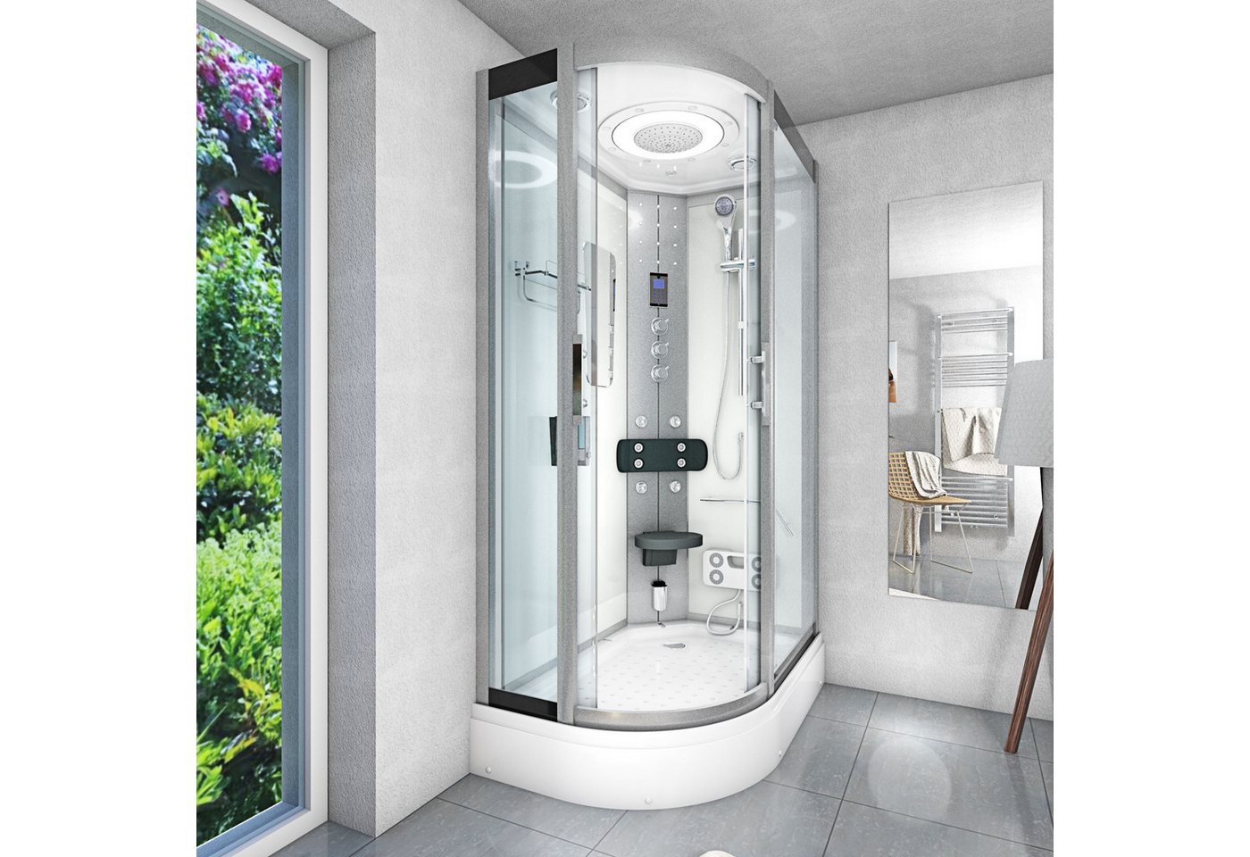 Thumbnail - AcquaVapore Komplettdusche Dusche Duschkabine D60-70T1L-ALL Weiß 120x80, Sicherheitsglas ESG, inklusive Duschwanne, Höhe...