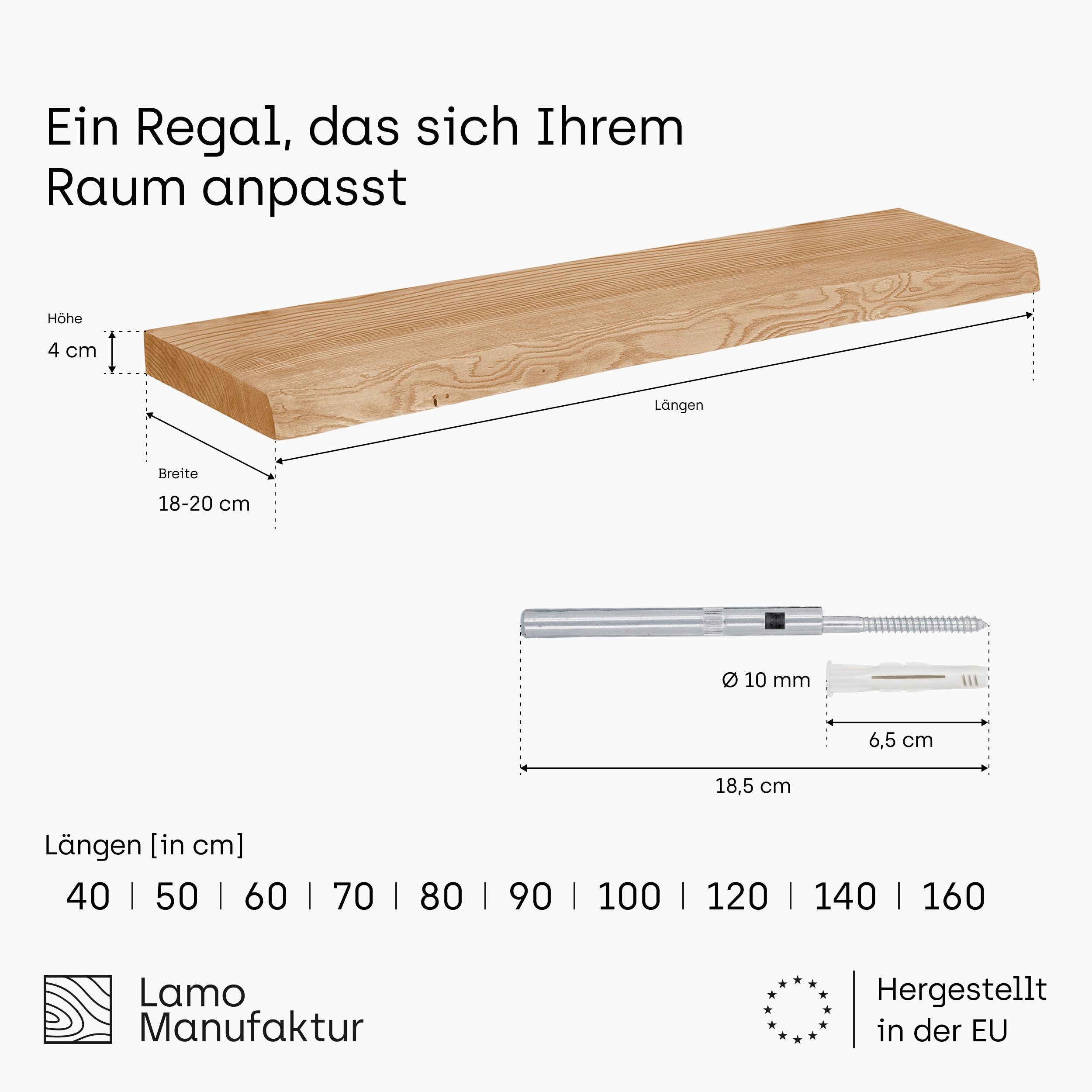 LAMO Manufaktur Wandregal Holz Baumkante Regal Farbe: Nussbaum Invisible: S günstig online kaufen