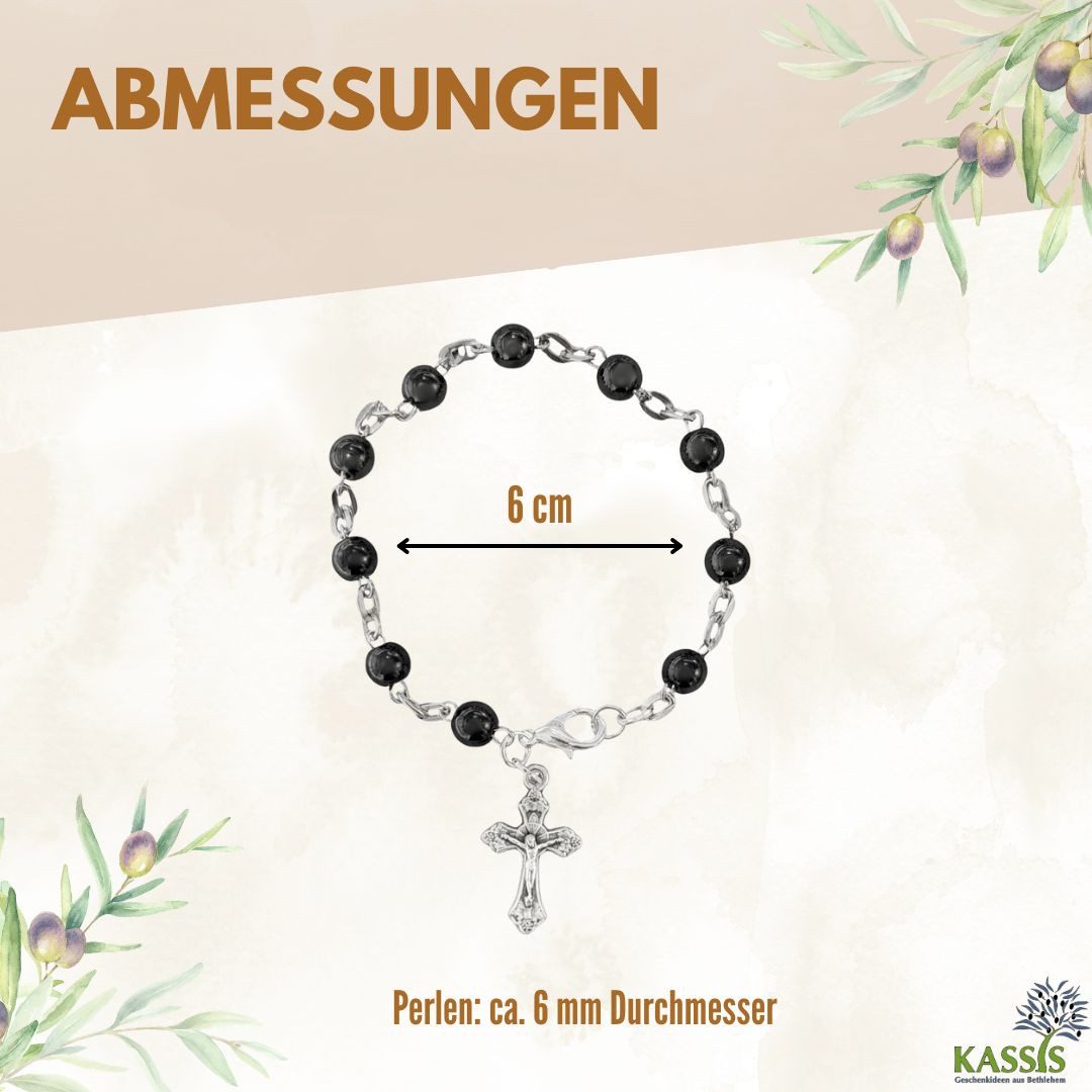 Kassis Geschenkartikel Armband mit runden Hämatit-Perlen Gebetskette Talisman Glücksbringer, handgefertigt in Bethlehem, Geschenk zu Taufe Kommunion Firmung – Bild 3 von 5