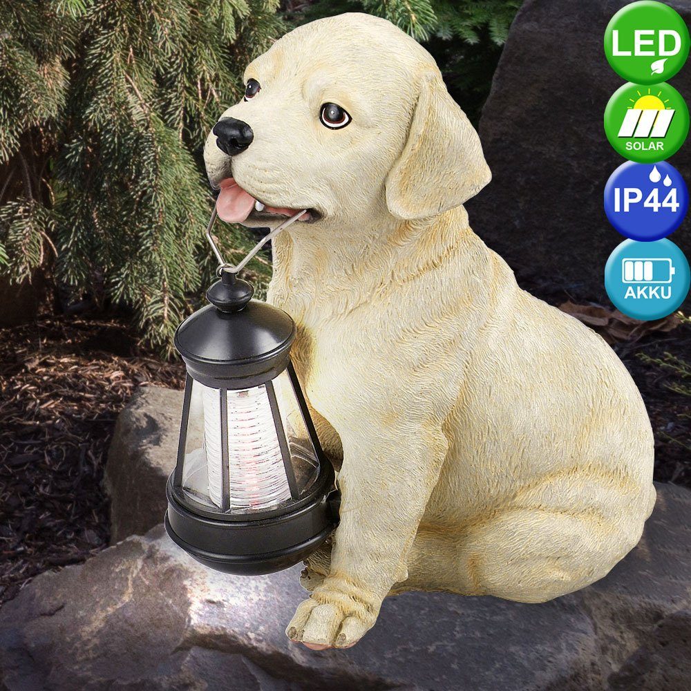 LED etc-shop verbaut, Lampe Hunde-Figur Garten Deko fest Weiß LED-Leuchtmittel Leuchte SOLAR LED Skulptur Dekofigur, Außen