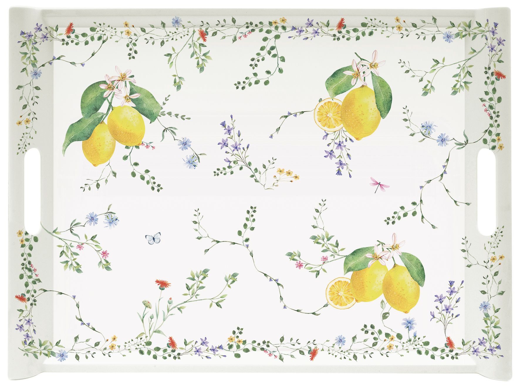 EasyLife Tafelservice Fleurs et Citrons, Melamin, Höhe: 1cm, Farbe: Weiß, Motiv: Zitronen