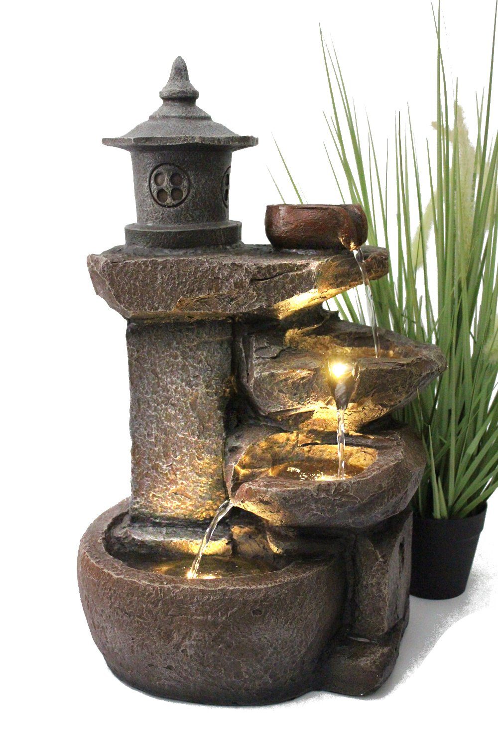 Arnusa Gartenbrunnen Zimmerbrunnen BK851 Springbrunnen, Komplettset mit LED Beleuchtung 50 cm Höhe