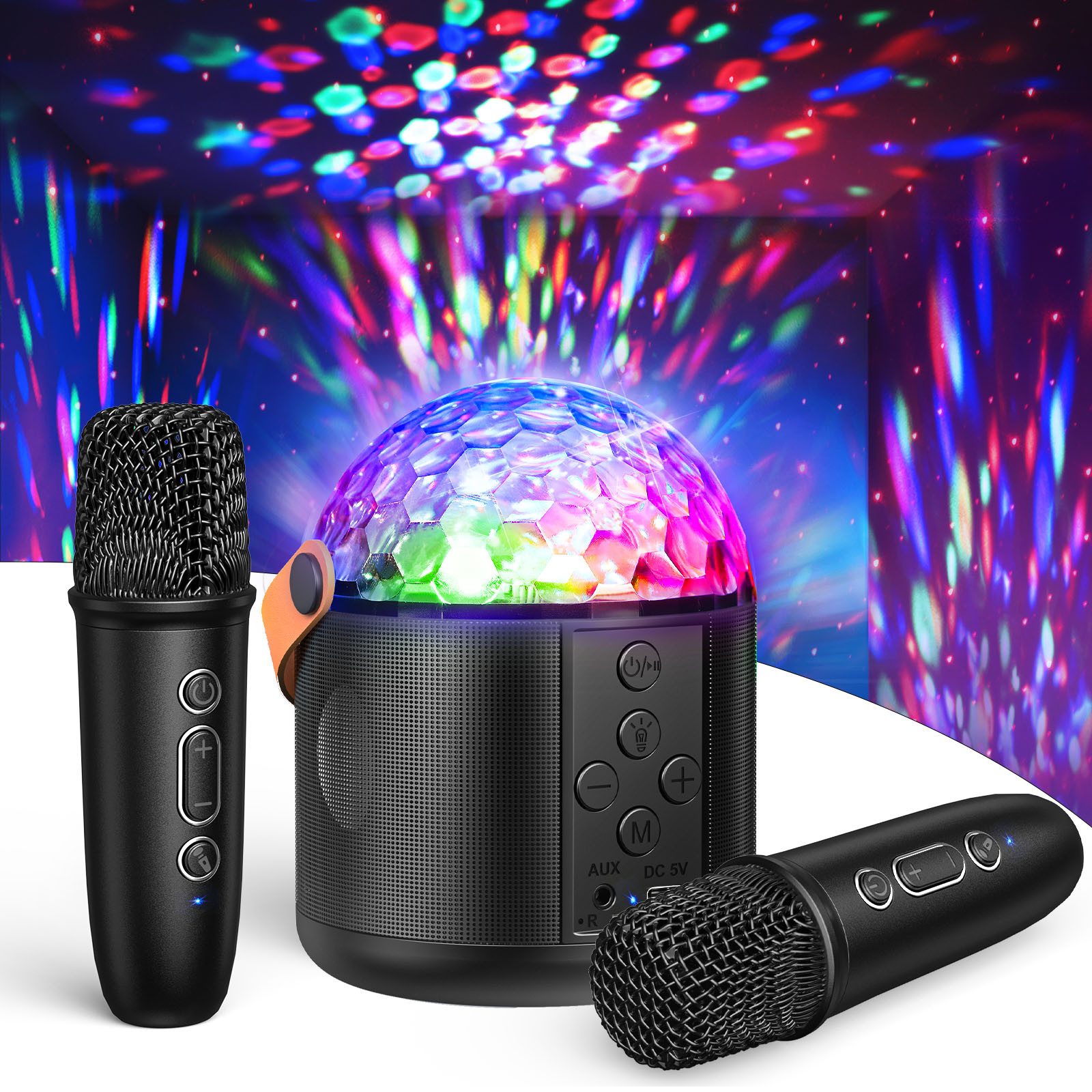 Wootoy Kinder-Lautsprecher Karaoke-Set Lautsprecher 2 kabellosen Mikrofonen Karaoke-Maschine (Bluetooth 6.0, HiFi-Stereo-Klang Rauschreduzierung und 5 Stimmeffekte)